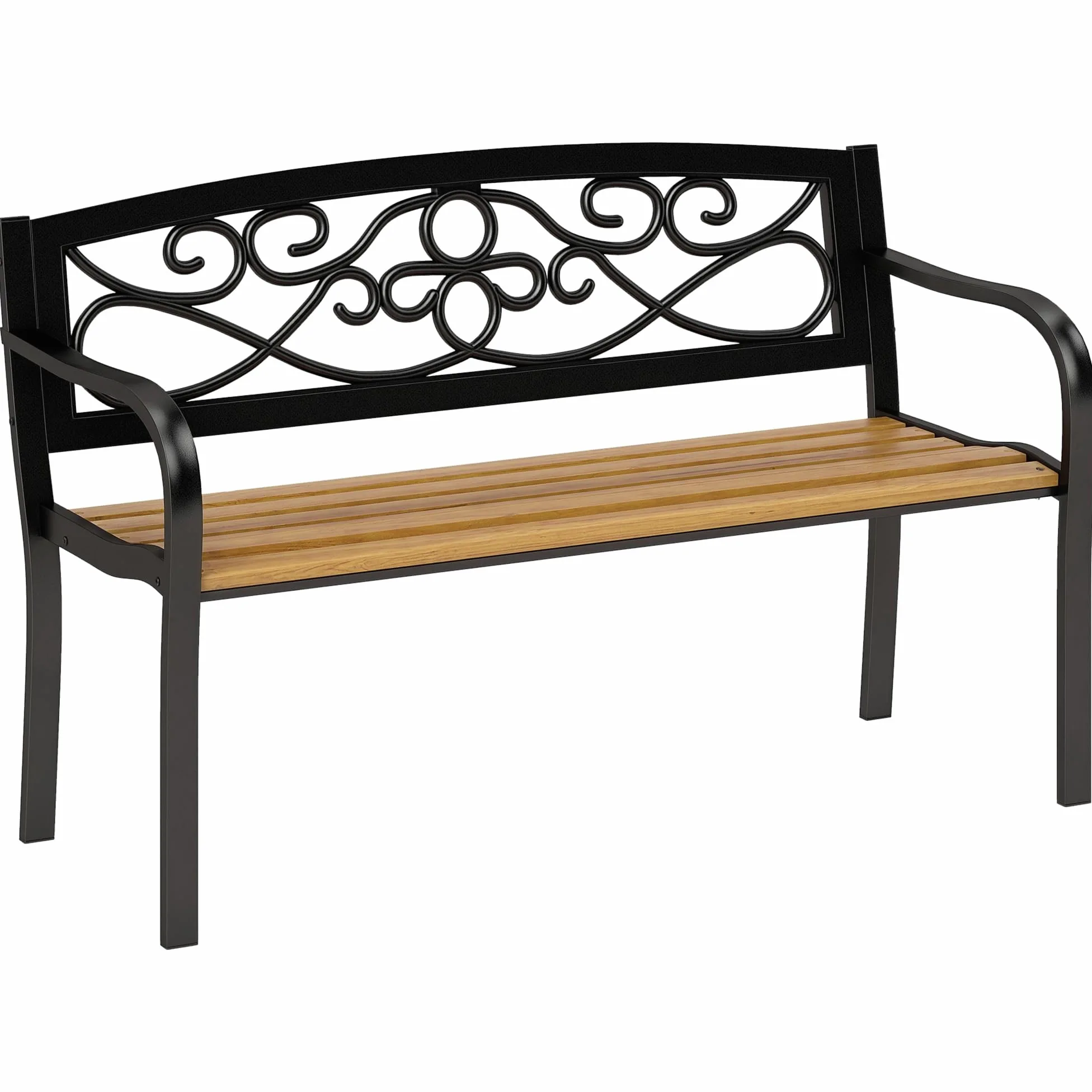 Outsunny Banco de Jardín 2 Plazas Exterior Madera y Acero 127x56x80 cm Negro Natural