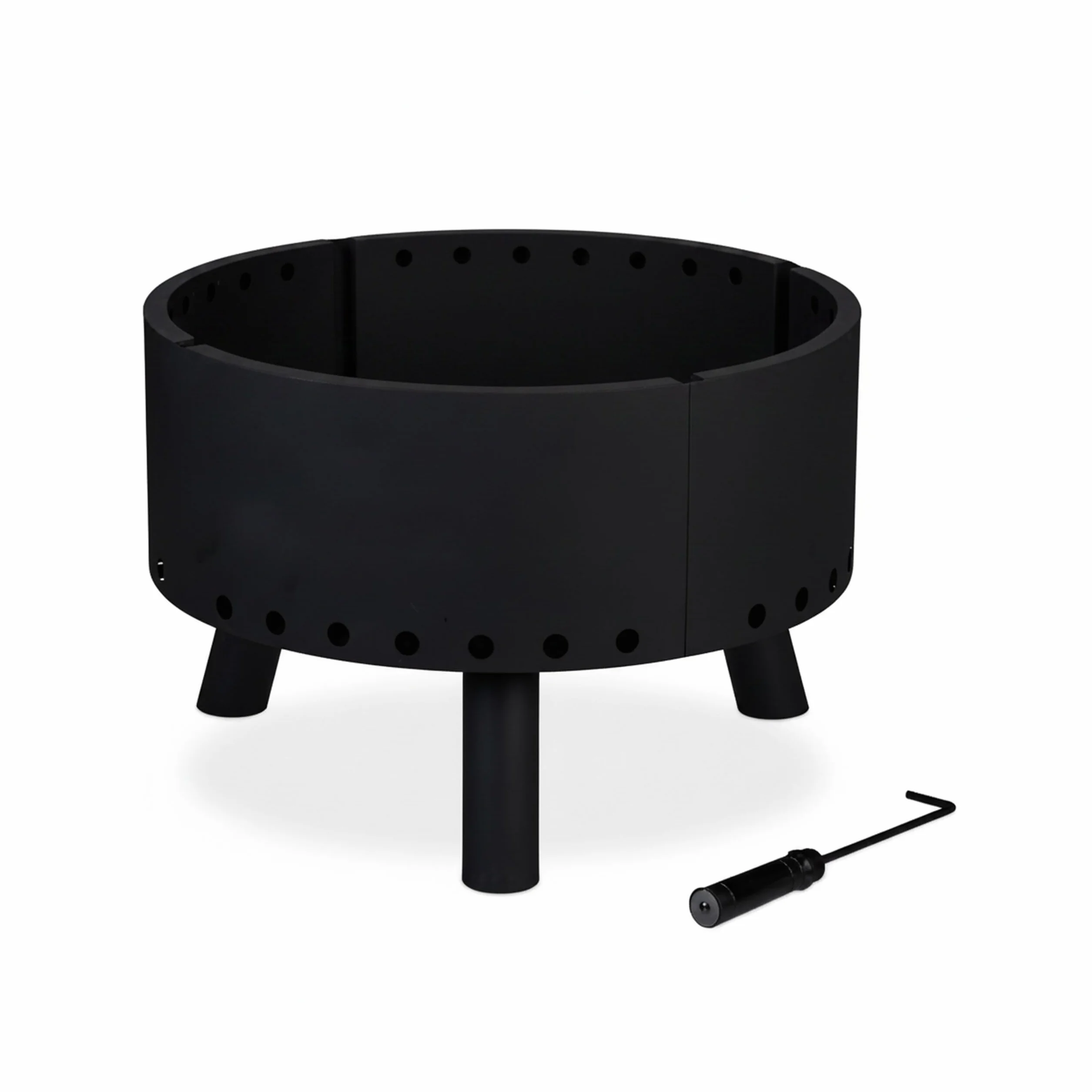 Relaxdays Brasero Exterior, Cuenco Fuego, Escudo Térmico, Borde Alto Protector, Atizador, Redondo, 40,5x58,5 cm, Negro