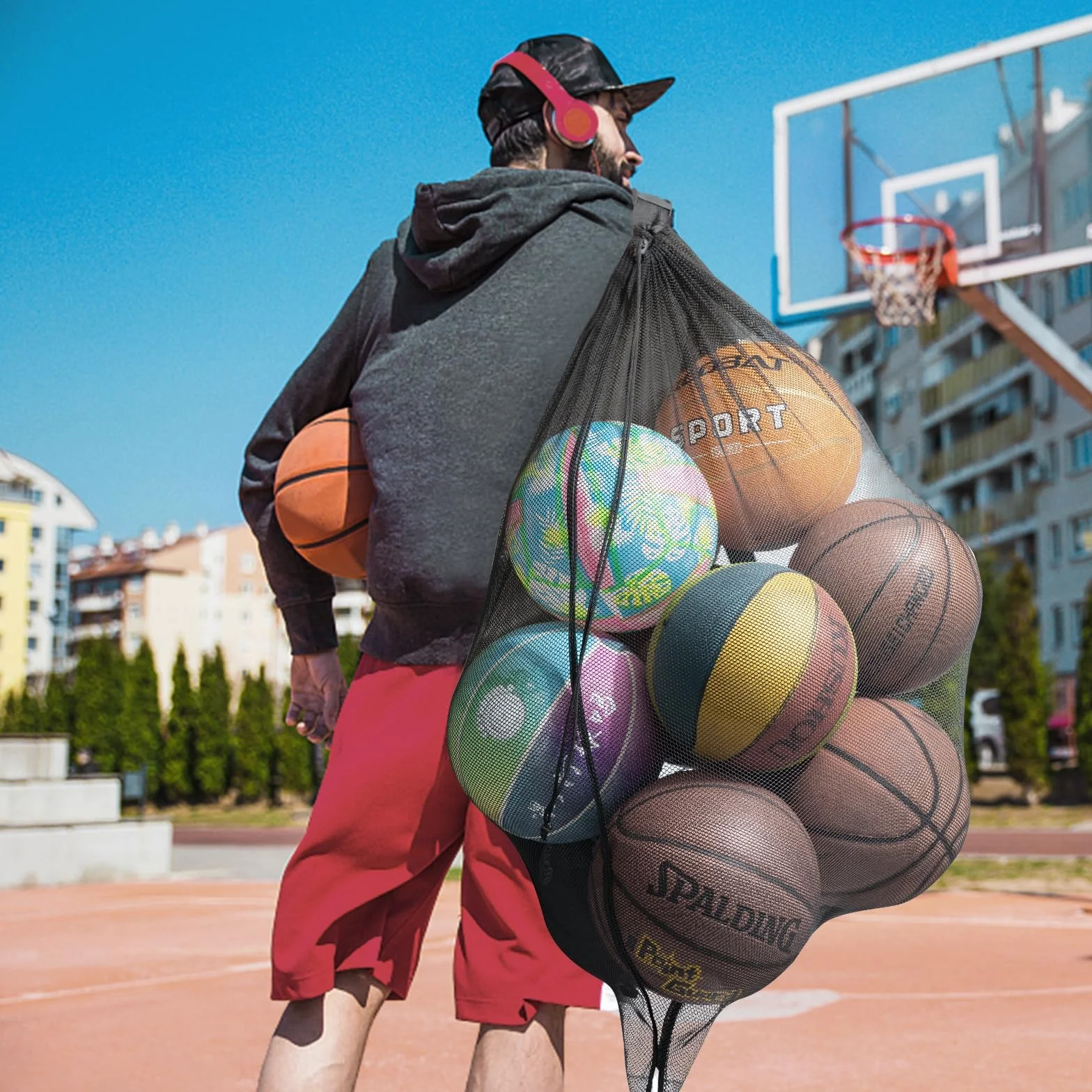 DoGeek Bolsa de Viaje de Malla Impermeable Grande para Deporte Baloncesto Voleibol Fútbol