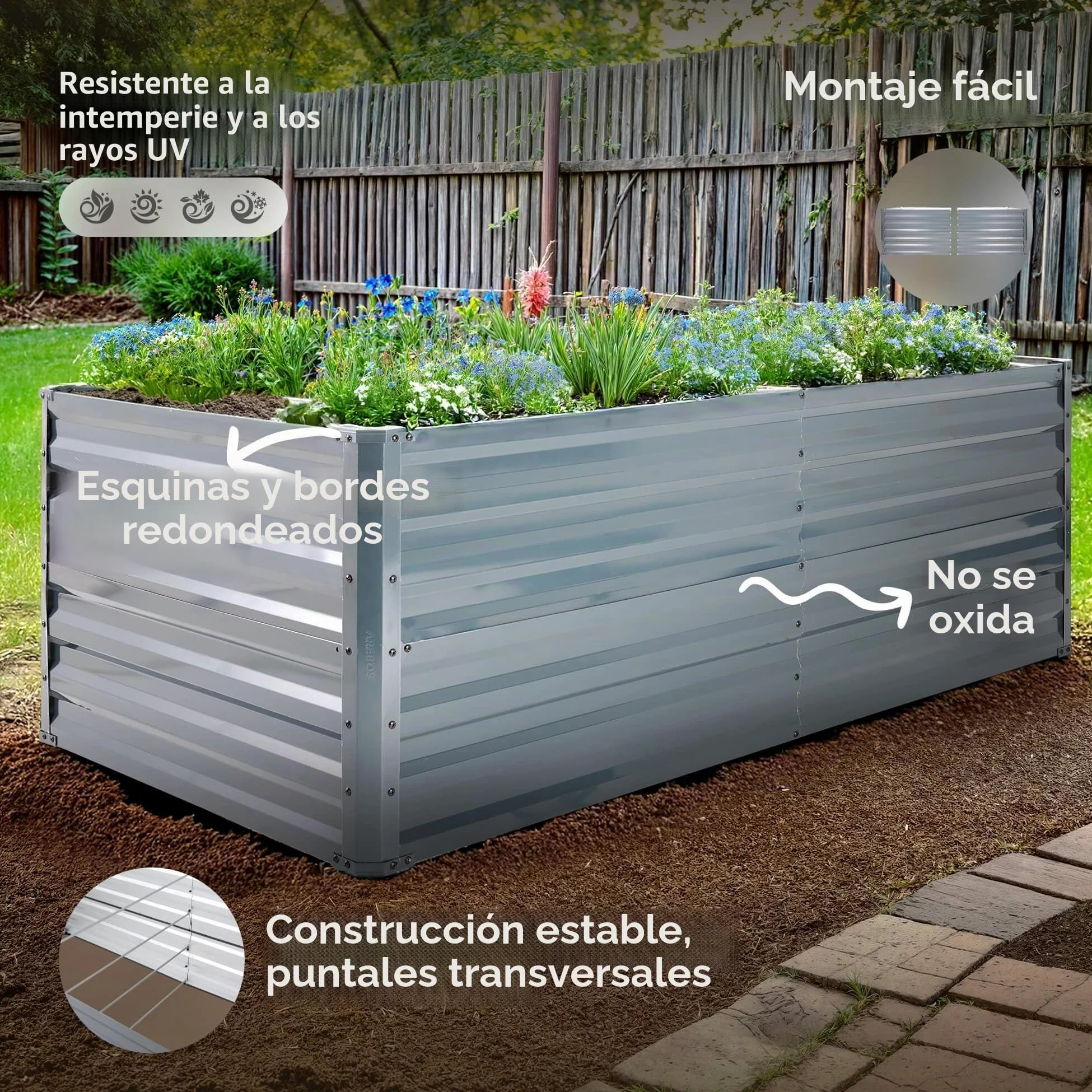 Arebos Cama de Jardín Elevada de Metal 180x90x79 cm | Cama de jardín de Acero galvanizado | Cama de siembra Resistente a la Intemperie y al óxido | Cama de Vegetales Rectangular para jardín y Patio
