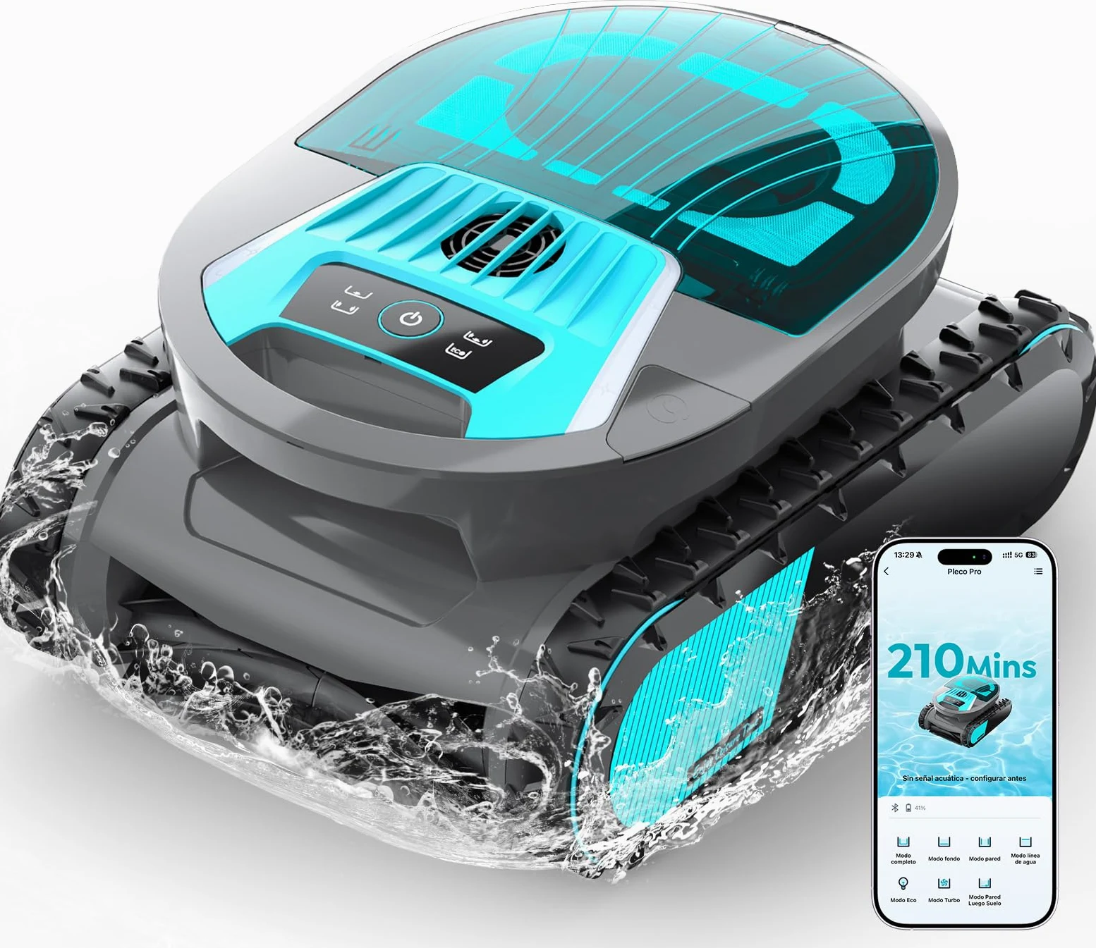 Nuovo 2026 Pleco Pro Robot Limpiafondos Piscina, Paredes, Línea y Plataformas, 210Min Autonomía, Doble Filtración, 5 Modos App Planificación Inteligente, para Piscinas de hasta 200 ㎡