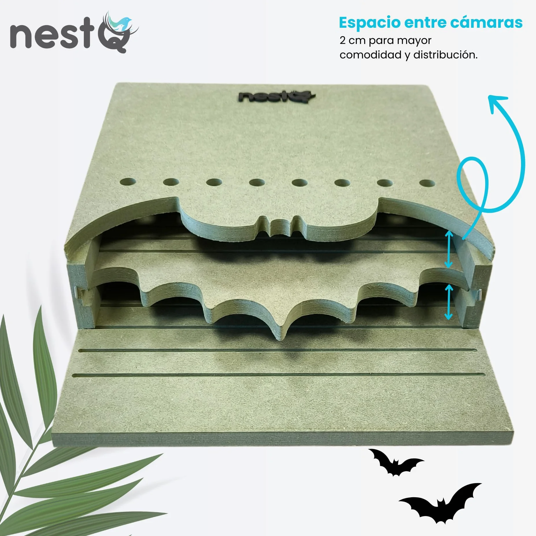 Nido De Murciélagos para Exterior - Casa Grande De Madera con 2 Cámaras - Diseño Especial para Atraer Murciélagos - Fácil Instalación con 2 Ganchos - Separador Extraíble con Orificios De Comunicación