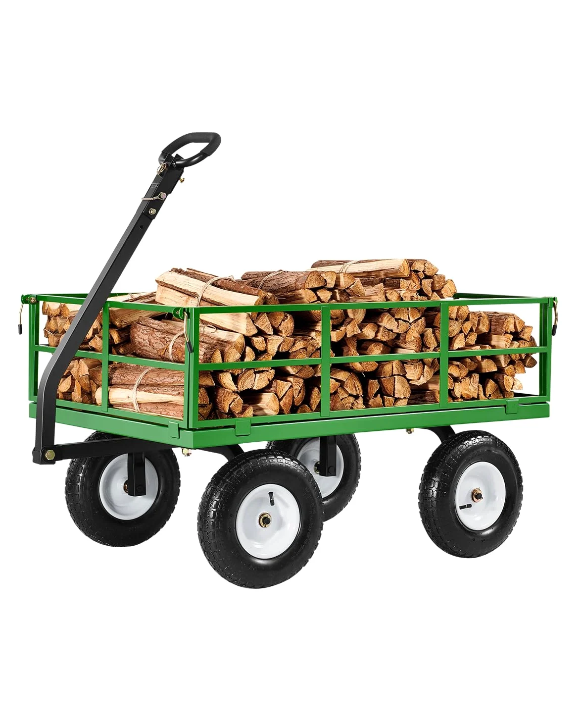 VEVOR 2 en 1 Carrito Resistente de Jardín de Acero de 2125 x 750 x 670 mm con Neumáticos Todoterreno de 13", Laterales de Malla Extraíbles y Manija Giratoria de 180°, Carga de 544,31 kg, Verde