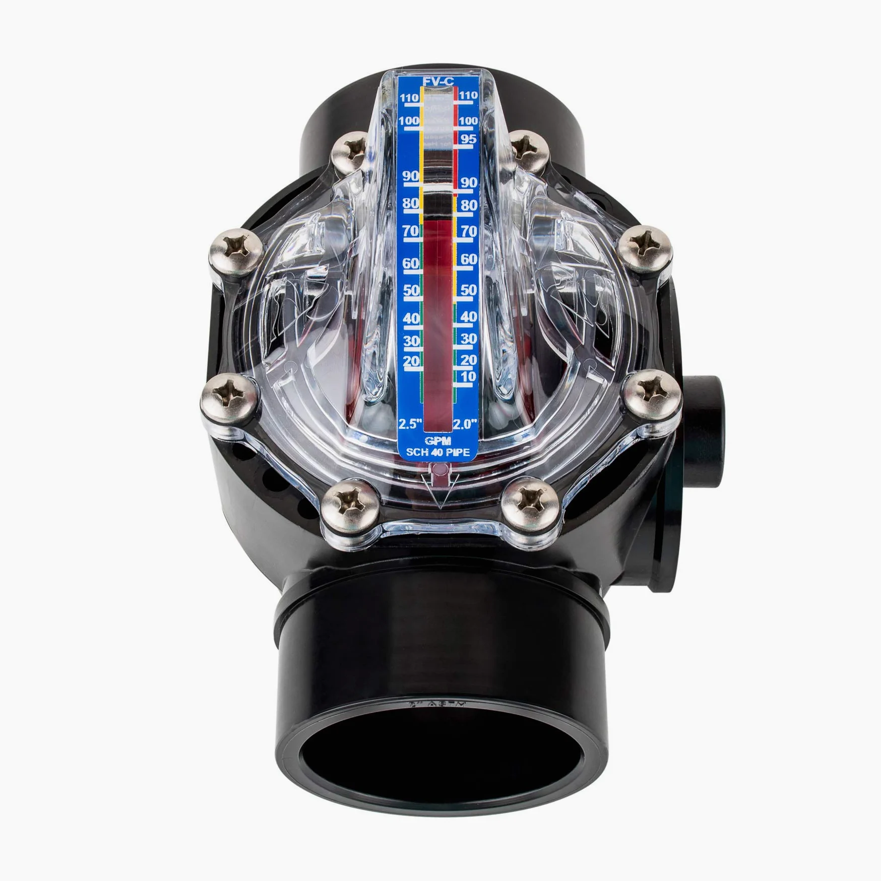 FV-C Control FlowVis 5.1 x 6.3 cm Medidor de flujo completo de piscina y válvula de retención, color negro