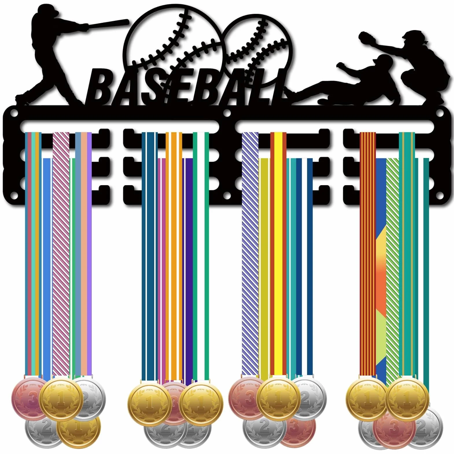 CREATCABIN Colgador Medallas Béisbol Soporte Pared 29x13cm Negro