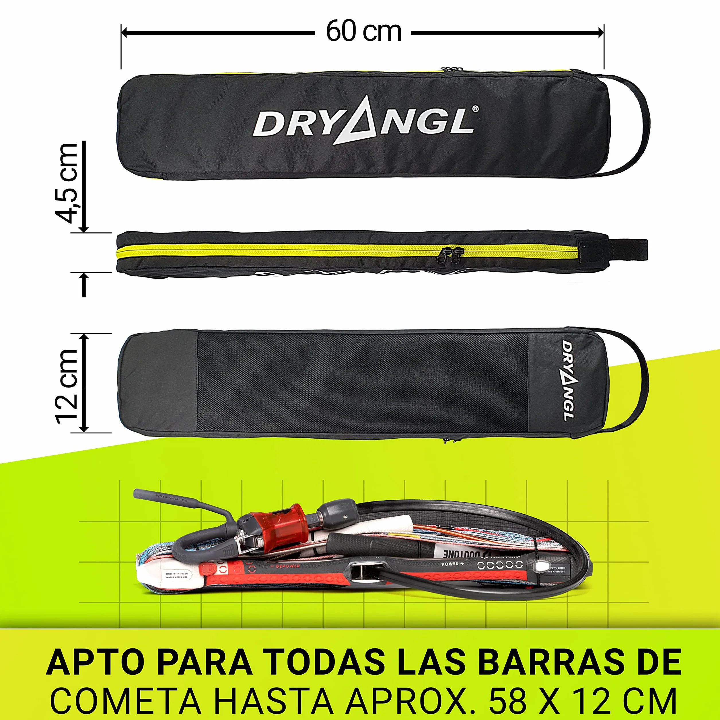 Bolsa Protectora Kite Control Bar Cremallera Doble Cara Inserto Malla Transpirable Asa Transporte Correa Colgar