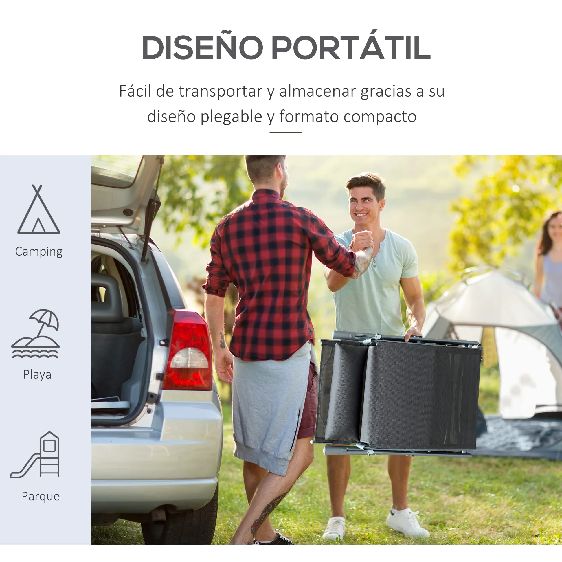 Outsunny Tumbona Plegable Tumbona de Jardín con Respaldo Ajustable en 7 Posiciones con Cojín Cuerpo Entero y Cabeza para Terraza Piscina Carga 165 kg 137x63,5x100,5 cm Gris