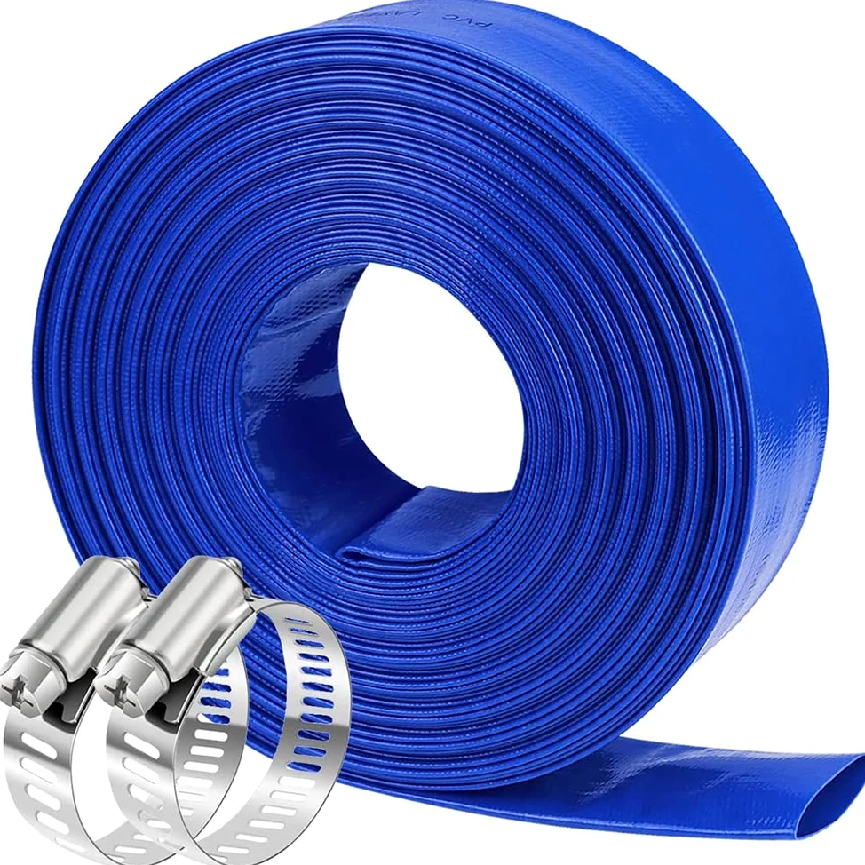 Manguera de Piscina de retrolavado de Servicio Pesado Manguera de Descarga de Agua Plana con Abrazadera Resistente,2inch,50m