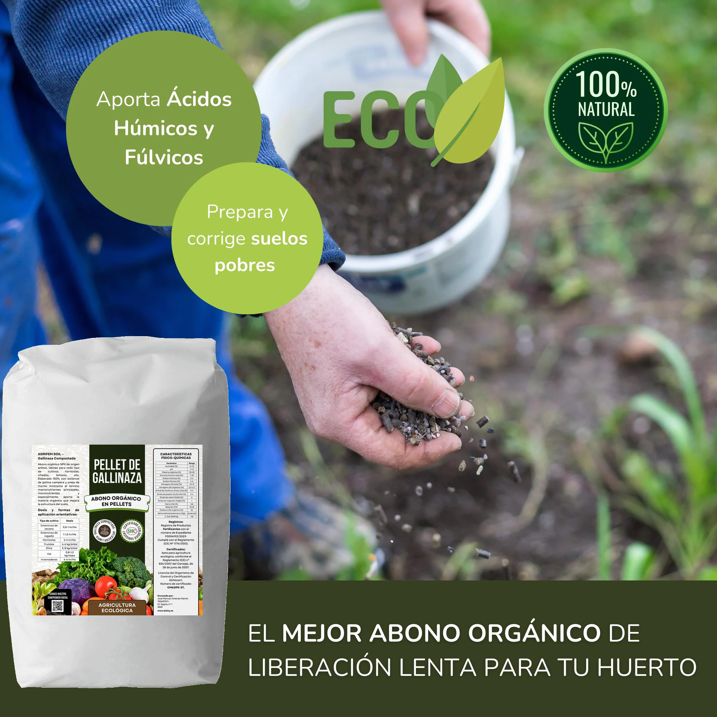 Gallinaza 25kg - Abono Orgánico para Huerto y Plantas de Interior - Fertilizante Orgánico en Pellets - Abono Sólido de Liberación Lenta - Estiércol de Gallina - NPK | Agricultura Ecológica (25)