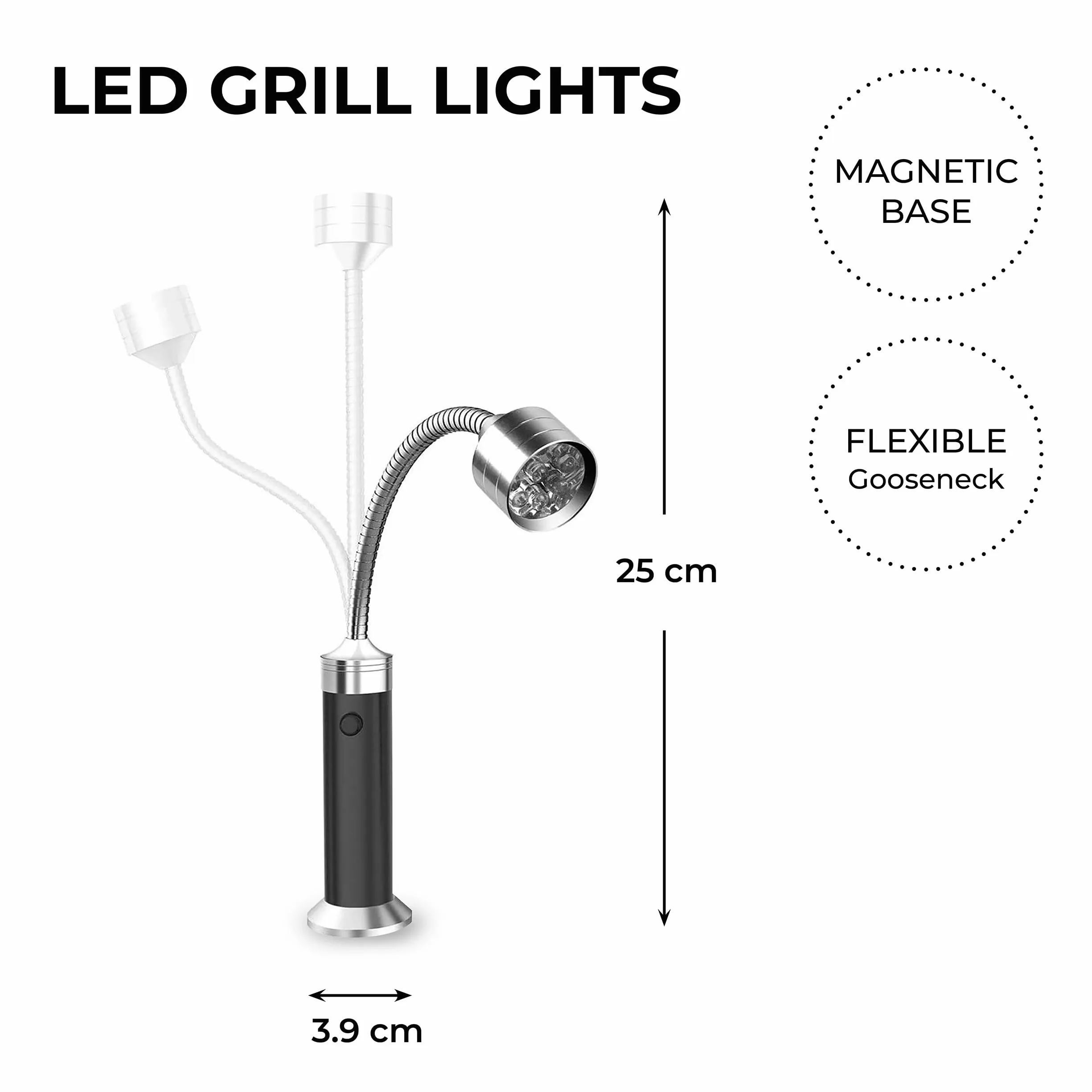 Permasteel Accesorios Barbacoa | Luz para Parrilla con Base Magnética y Resistente Calor | Lámpara LED para Exteriores | Lámpara de Parrilla Ajustable con Baterías | Paquete de 2 Piezas