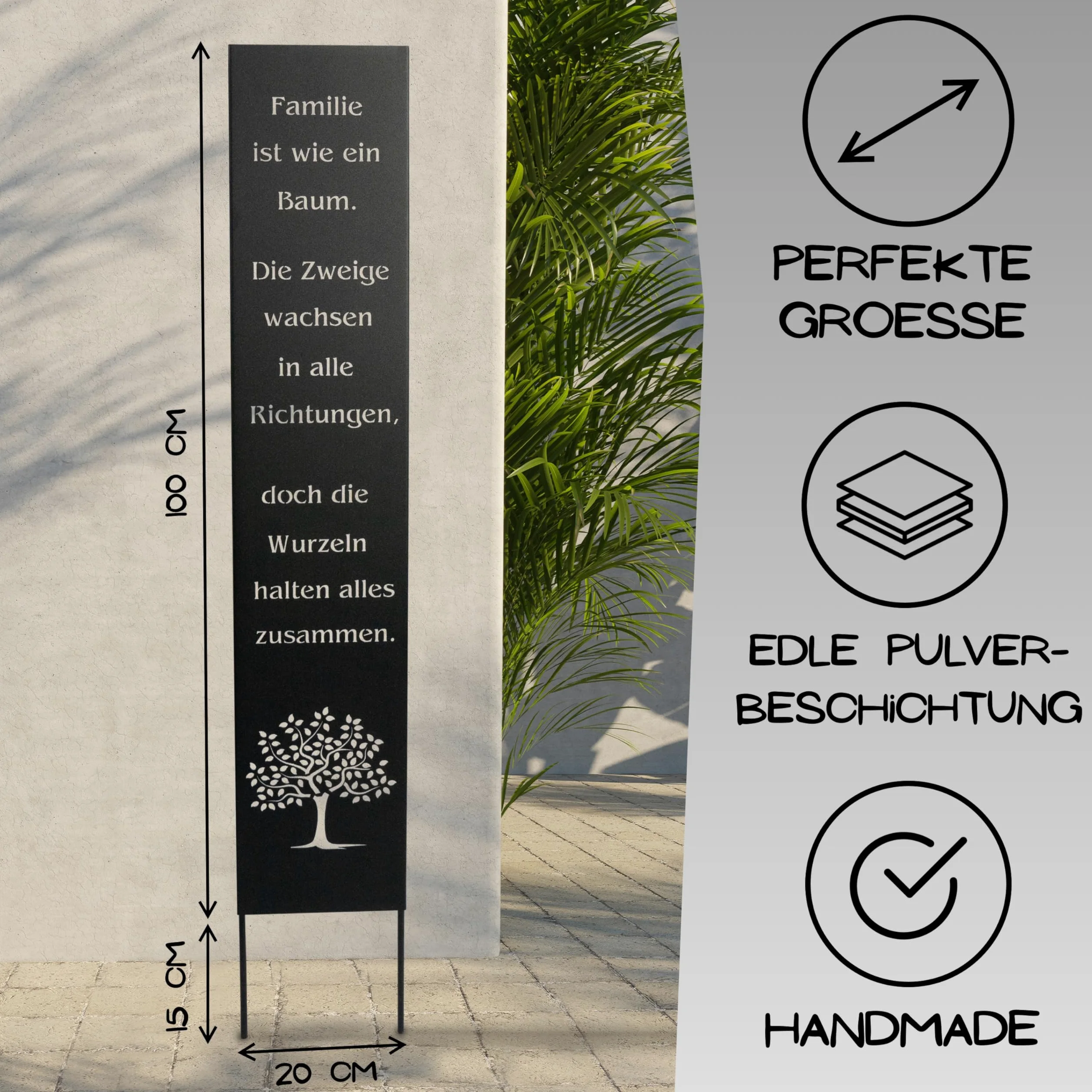 Rostikal Cartel de 100 cm para jardín, metal, decoración de jardín, color negro