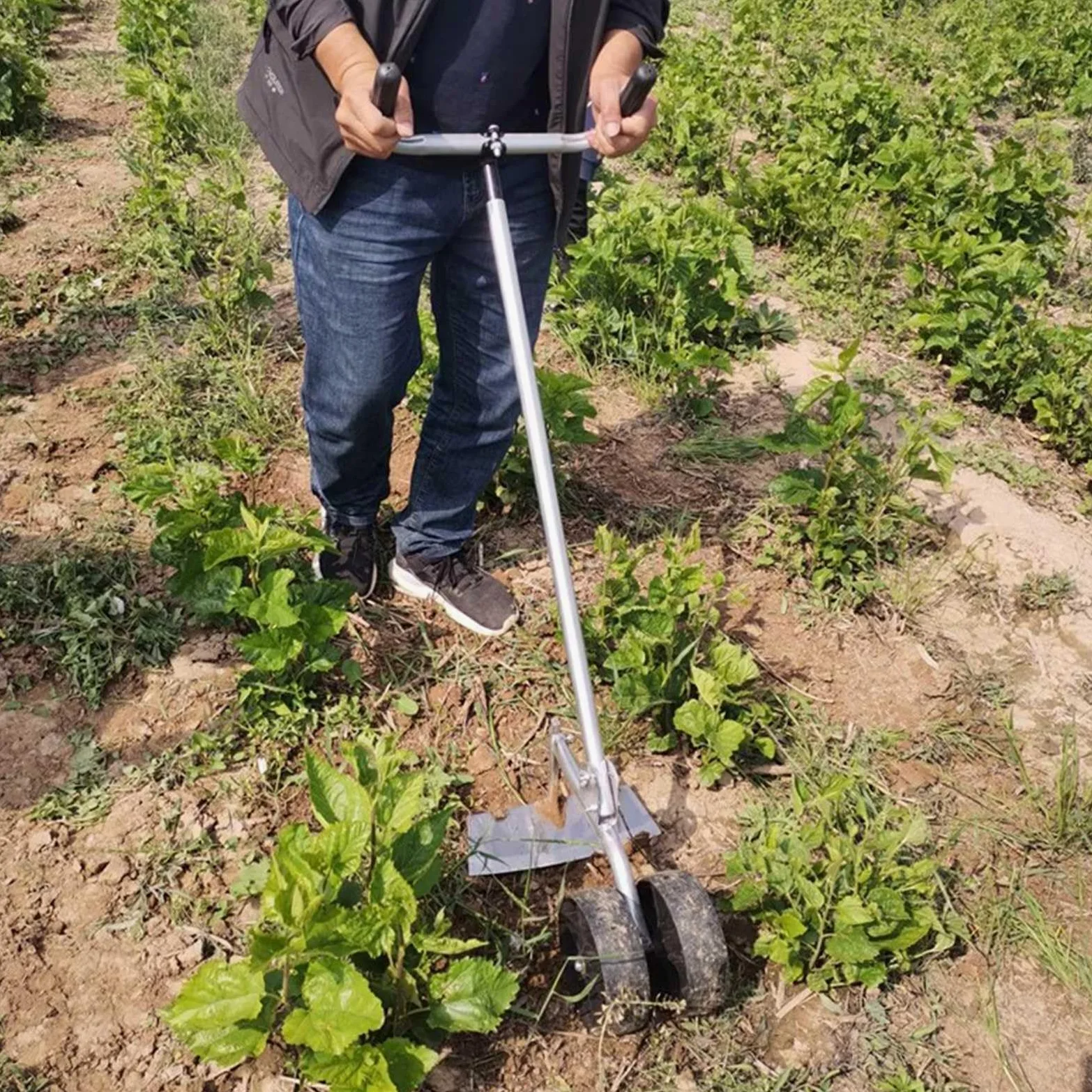 Azadas De Mano para Desherbar,JardíN-Hoe Las Malas-Hierbas con-Rodillos,Altura Ajustable Azada-Cultivador para Desherbar Y Plantar En El JardíN