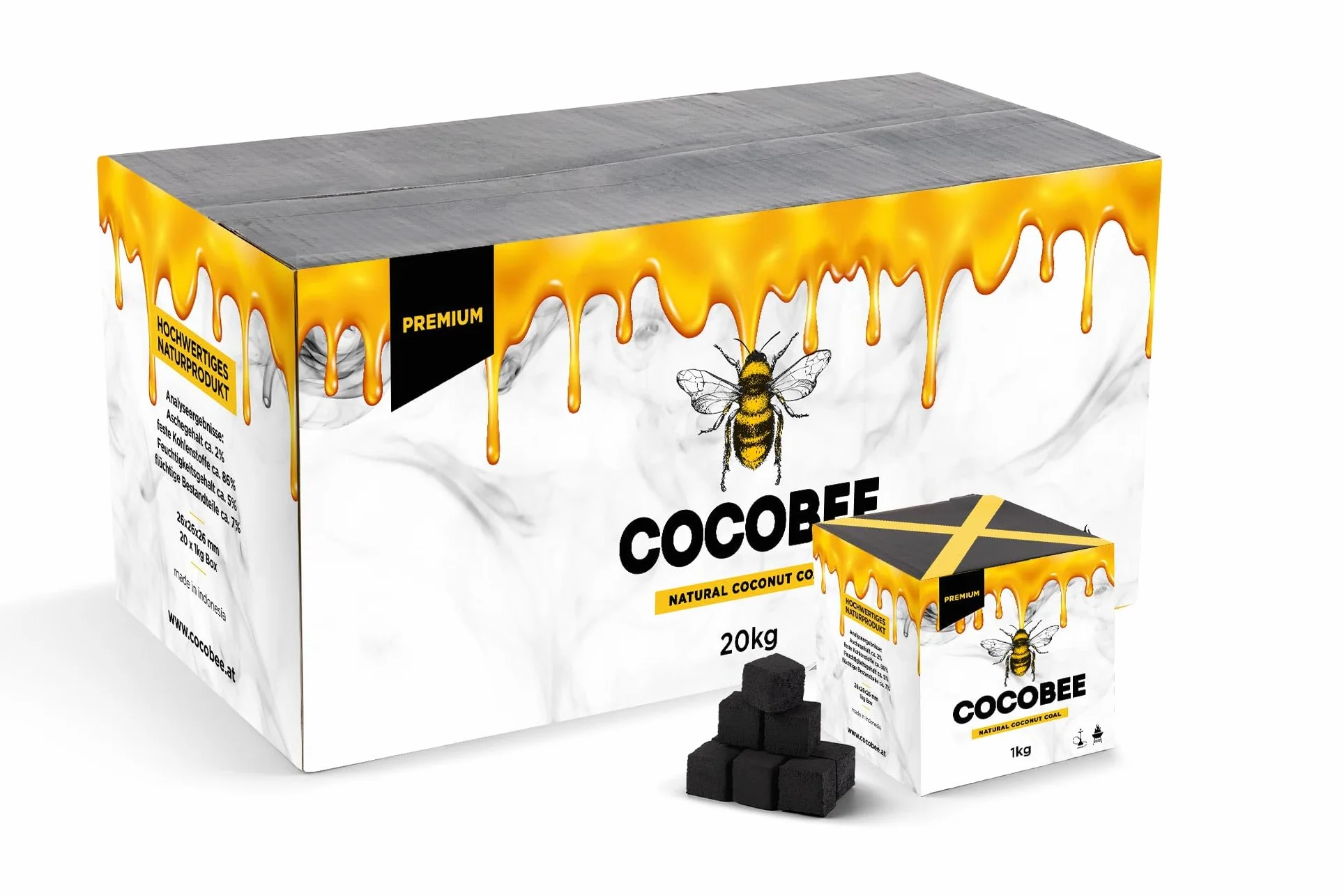 COCOBEE 1KG Carbón de Coco Natural para Shisha y Barbacoa 26mm Alta Combustión Encendido Rápido con Calor Uniforme Baja Ceniza para Cachimba Hookah BBQ Premium DISPAU