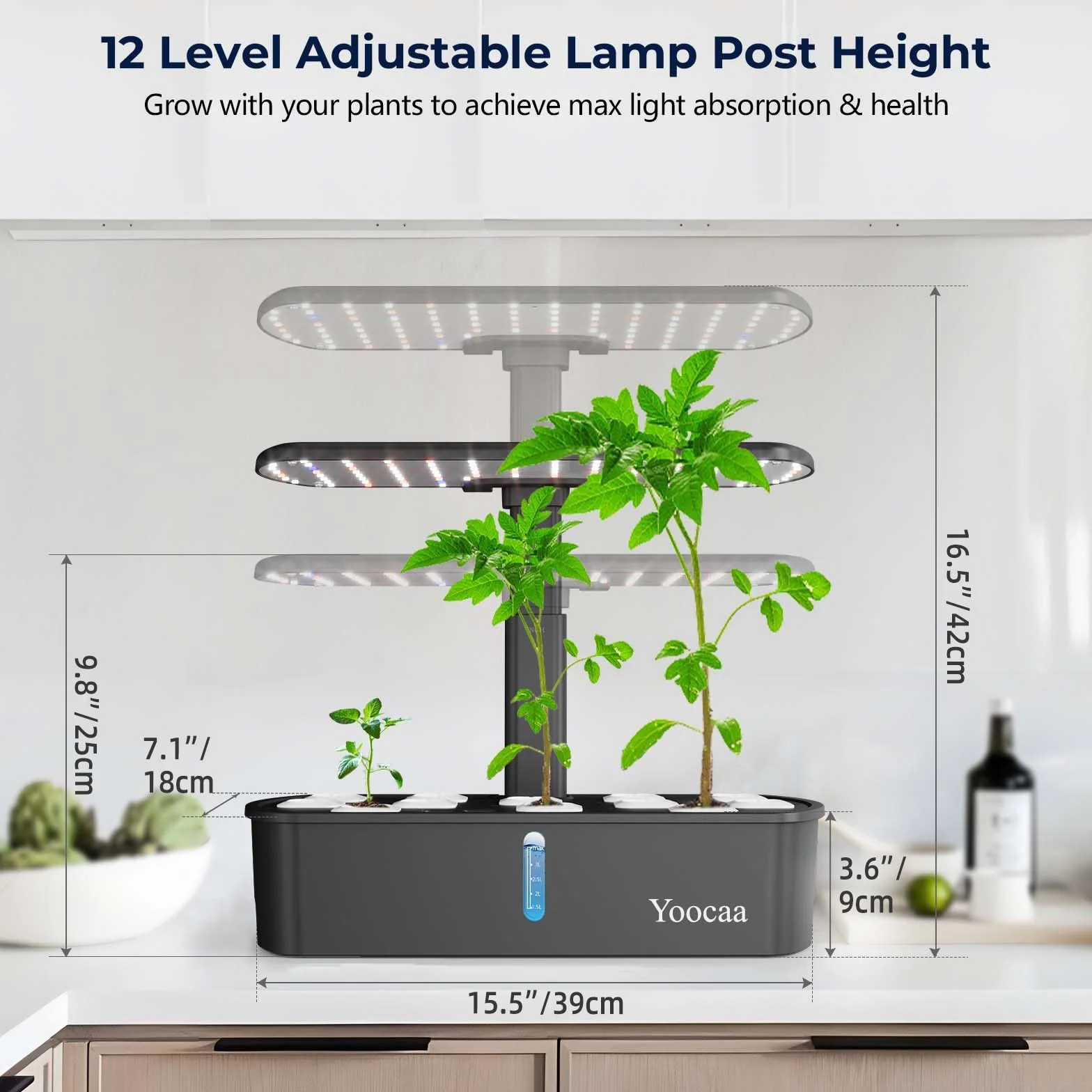 Sistema de Cultivo hidropónico de 12 cápsulas con luz LED de Crecimiento y Temporizador automático, Kit de jardín de Hierbas Ajustable para Interiores y Cocina (19.4 Pulgadas de Altura máxima)
