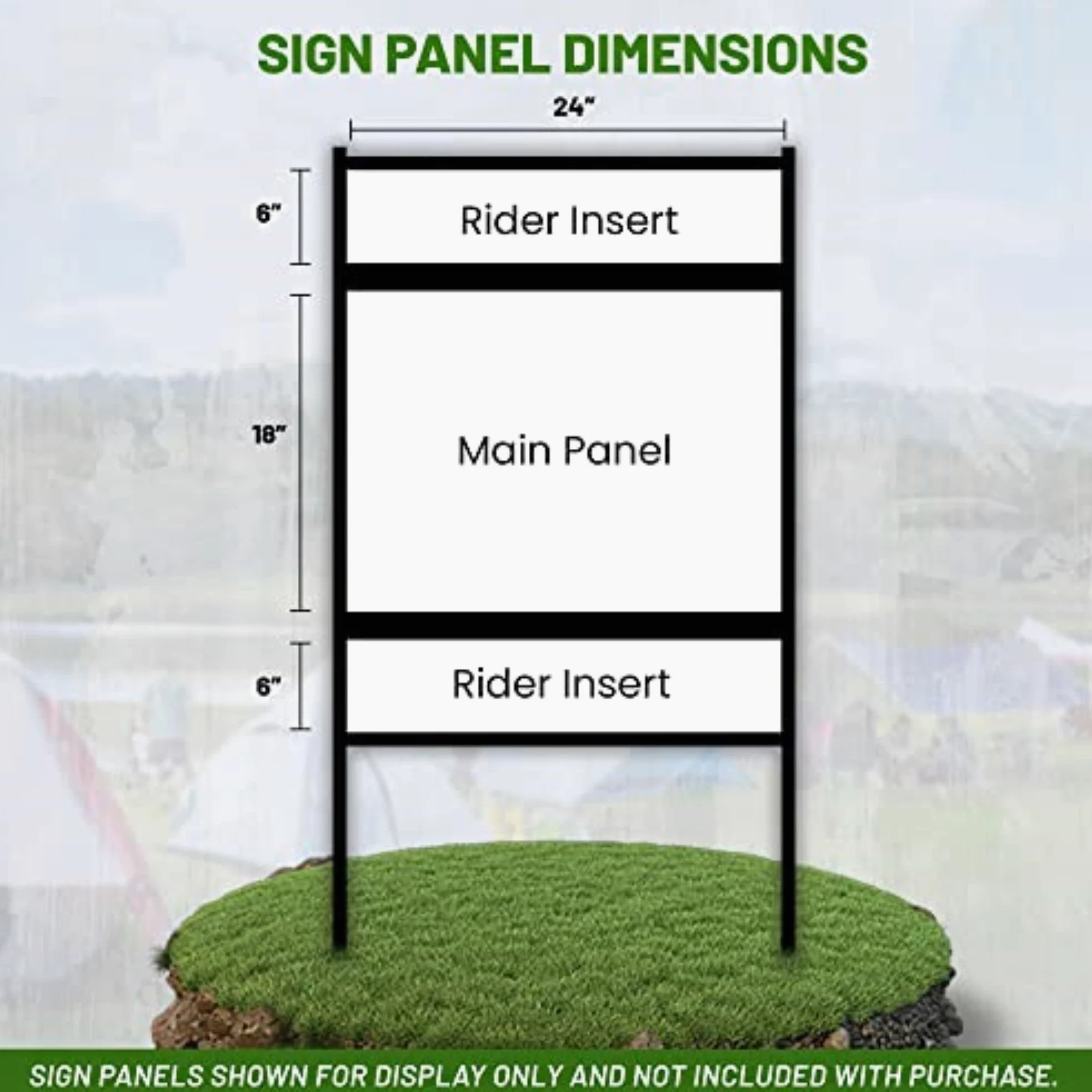 Generic Real Estate Yard Sign Marco en H de metal, 18 x 24 pulgadas con (2) jinetes, negro (paquete de 3), (C290)