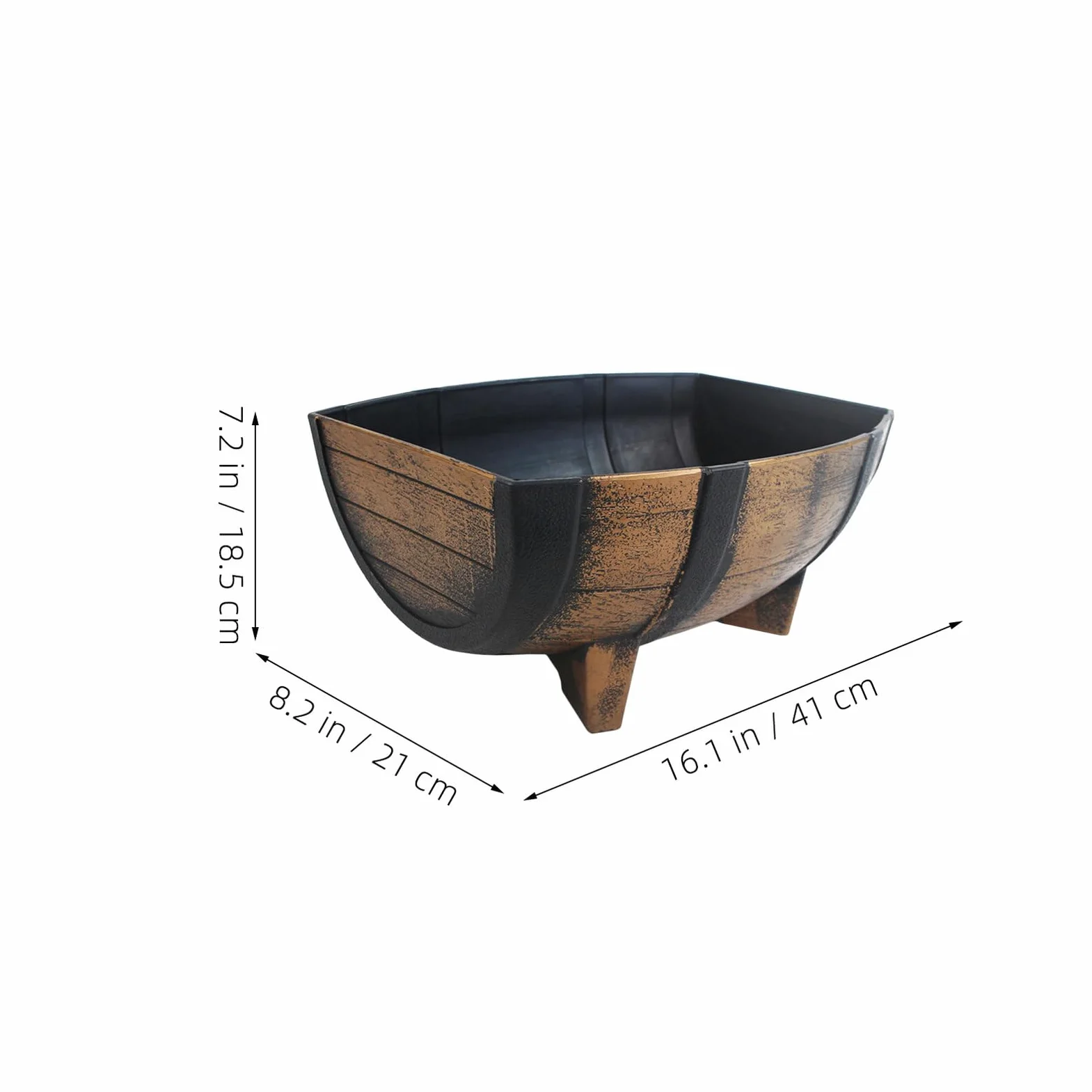 COLLBATH Jardinera de Medio Barril Rústica para Jardín Exterior E Interior, Maceta Estilo Granja 40,6x20,8 Cm, Plástico Resistente con Patas Elevadas para Mejor Drenaje y Decoración