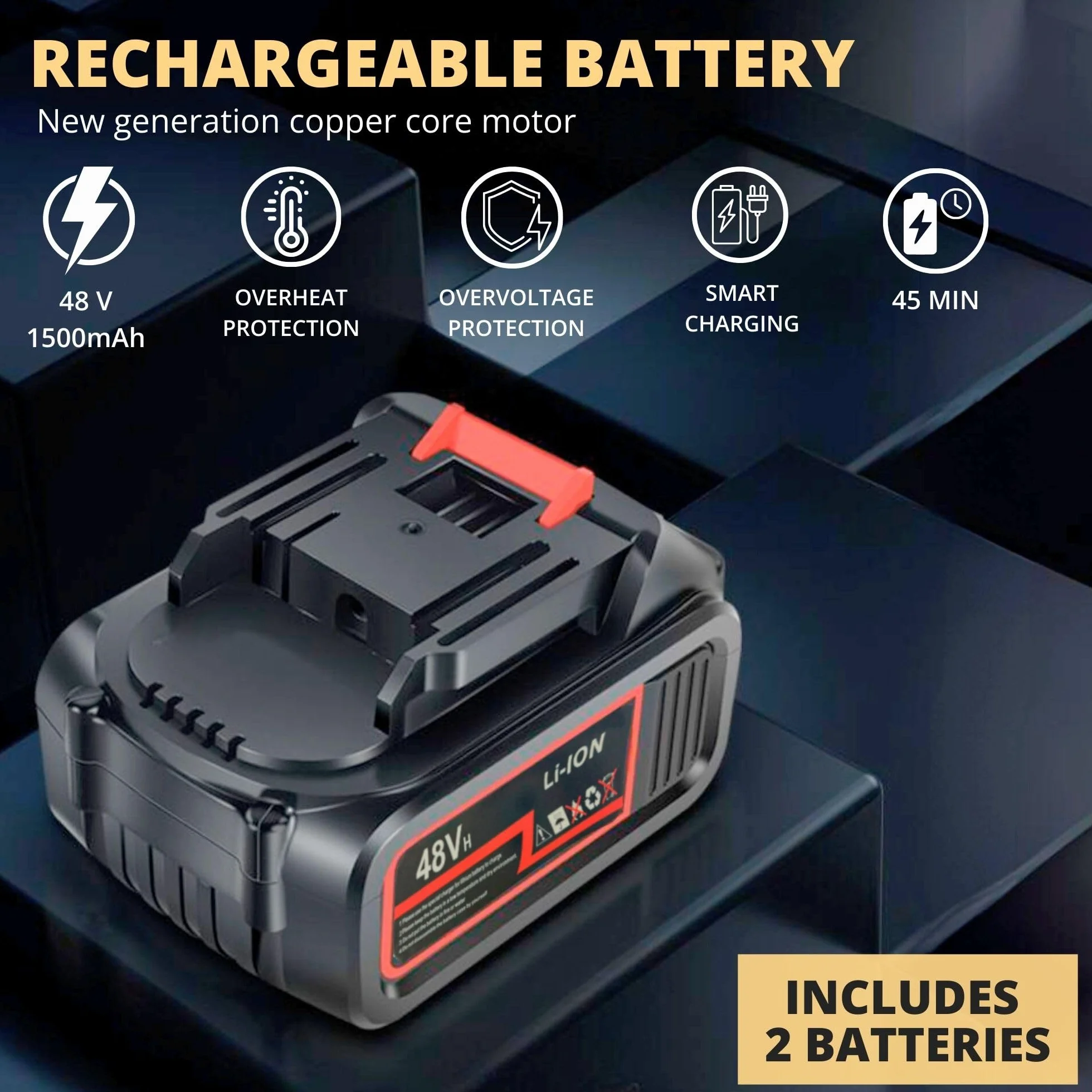 Pistola de Alta Presión. Limpiador de Alta Presión Portátil 35Bar/500PSI y 1500mAh/300W y 2 Baterías 48V. Set de Pistola Hidrolimpiadora Inalámbrica, Recargable para Limpiar Coche, Terraza, Jardín.