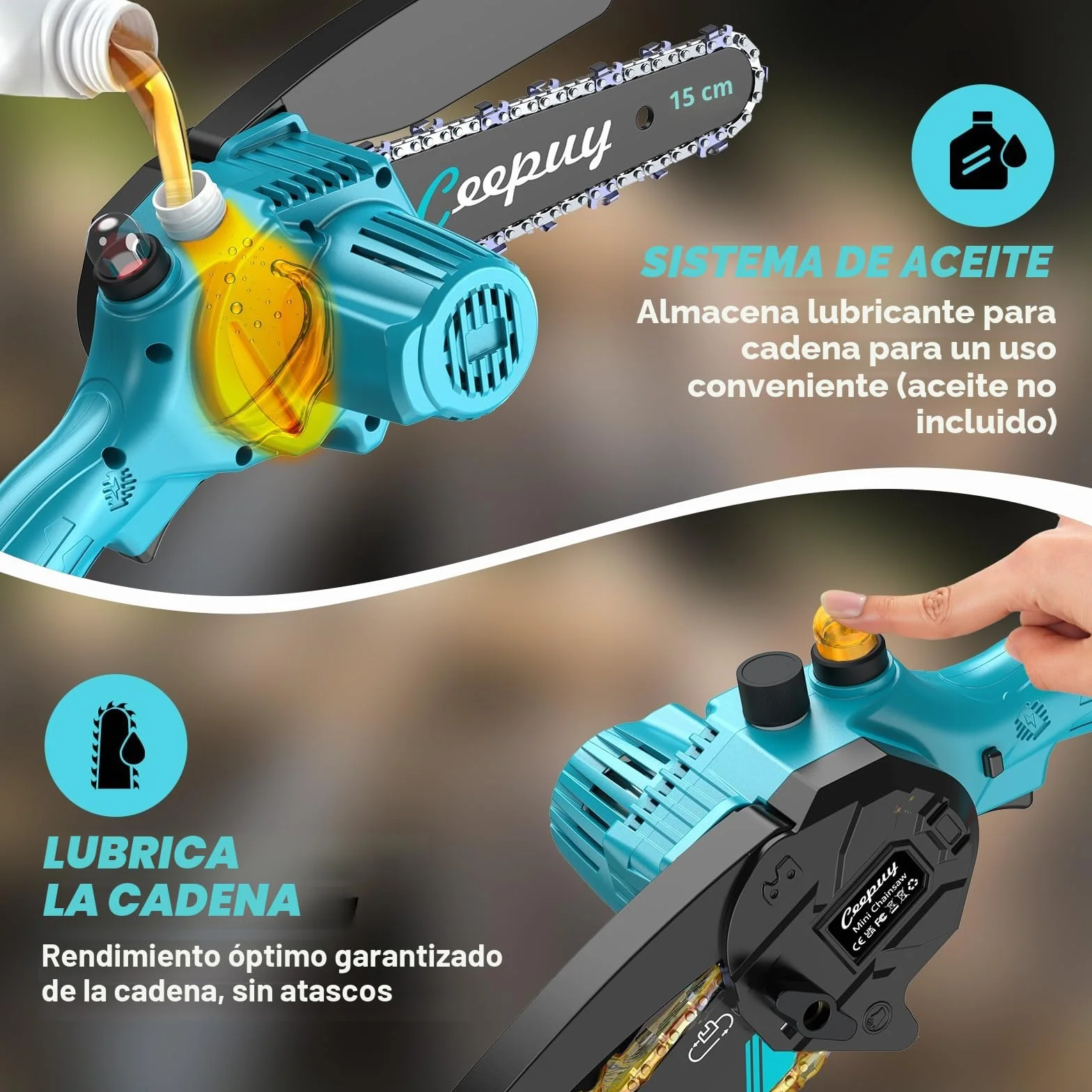 Mini Motosierra Batería 6 Pulgadas 2×4000mAh, Sierra Eléctrica Inalámbrica con Depósito de Aceite, Portátil para Podar Jardinería y Árboles
