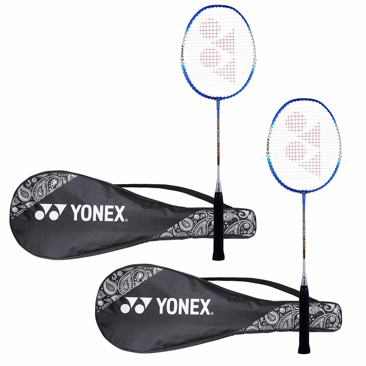 YONEX ZR 100 Juego de 2 raquetas de bádminton, aluminio, cubierta completa, azul