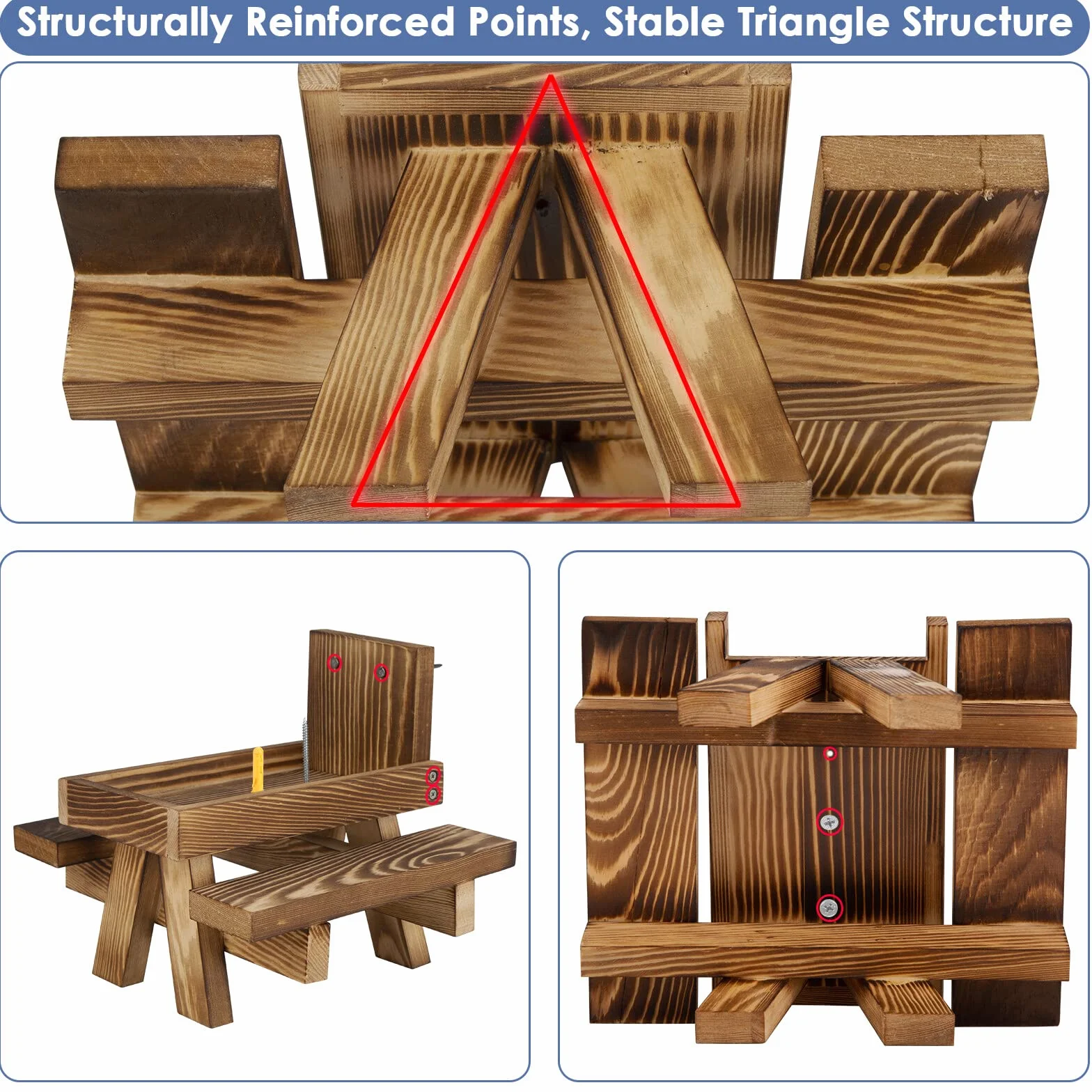 Comedero de ardillas de madera para exteriores, divertido mesa de alimentación para ardillas con un paraguas para jardín, patio, árbol