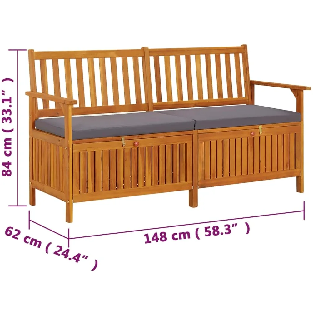 vidaXL Banco de Almacenaje con Cojín Contenedor Otomana Taburete Asiento Butaca Baúl Cofre Patio Muebles Madera Maciza de Acacia 148 cm