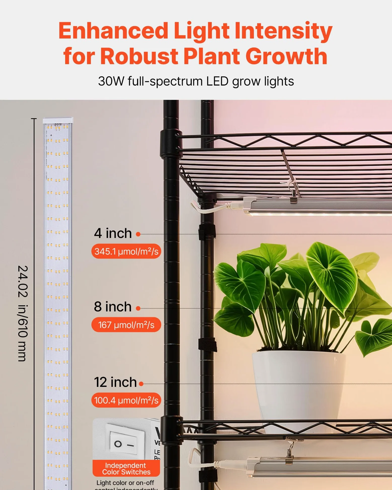 VEVOR Soporte para Plantas con Luz de Cultivo 6 Niveles 180 cm 150 W, Estante para Plantas con Ruedas, Temporizador de 4/9/14 H, 3 Modos de Iluminación, para Crecimiento de Planta, 750x350x1800 mm