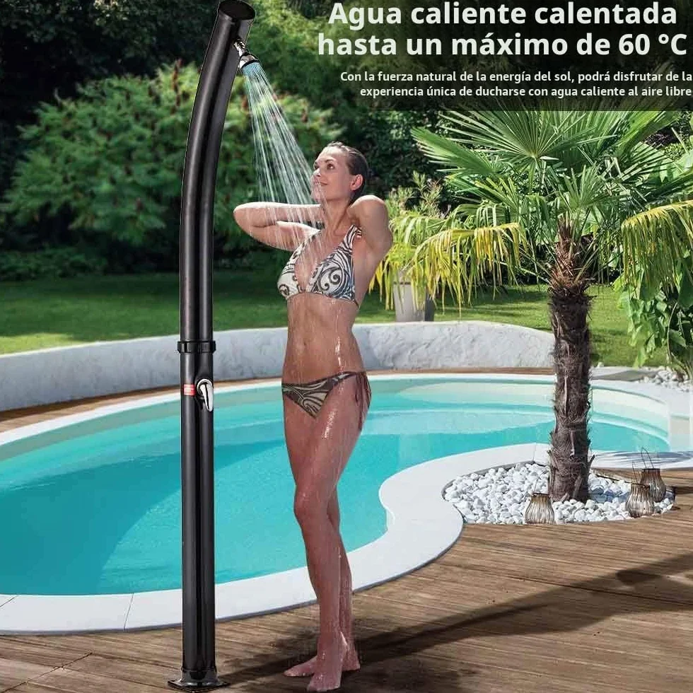 BAKAJI Ducha Solar para jardín, Piscina Exterior, Camping, depósito de 20 litros con alcachofa Ajustable, Mezclador de Agua Caliente, conexión Manguera de jardín, tamaño 214 x 11,5 x 11,5 cm