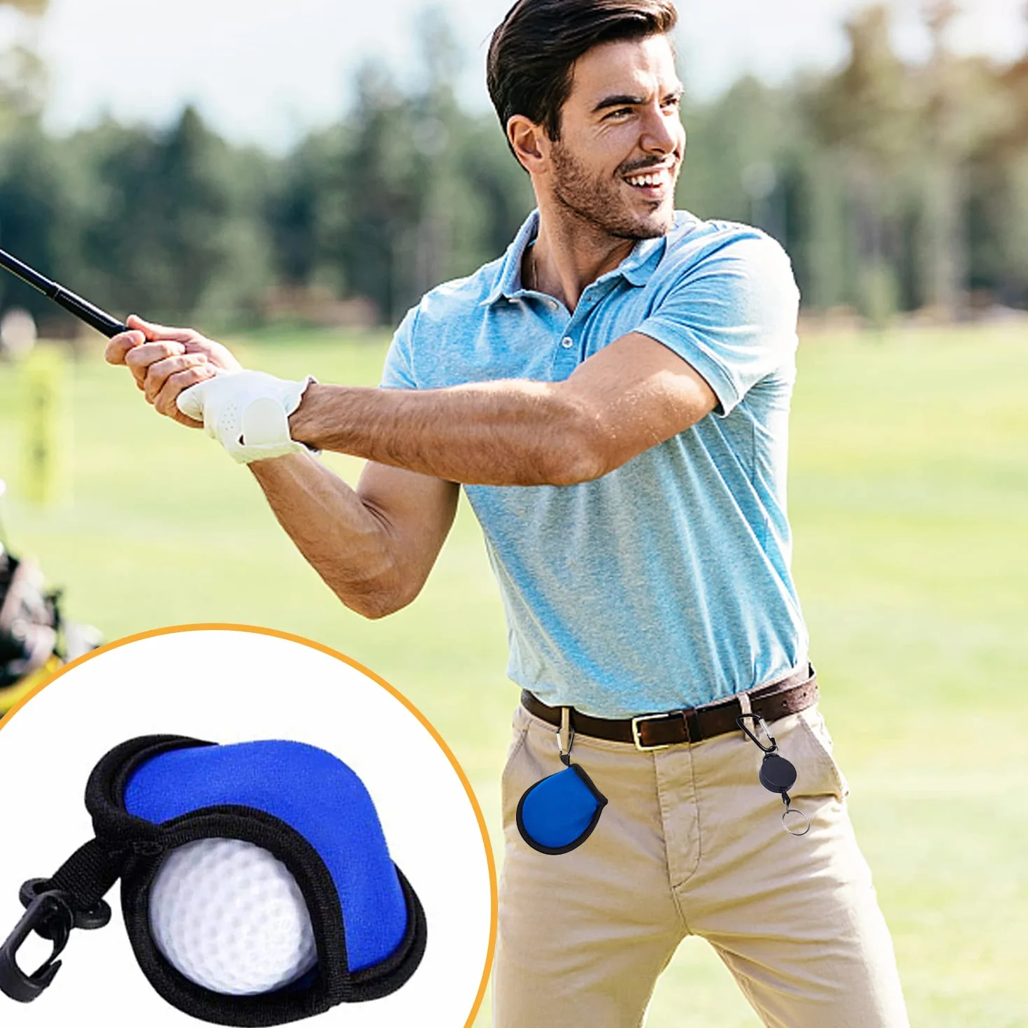 Bolsas de limpieza de golf azul negro con hebillas negras bolsillo para juntas accesorios