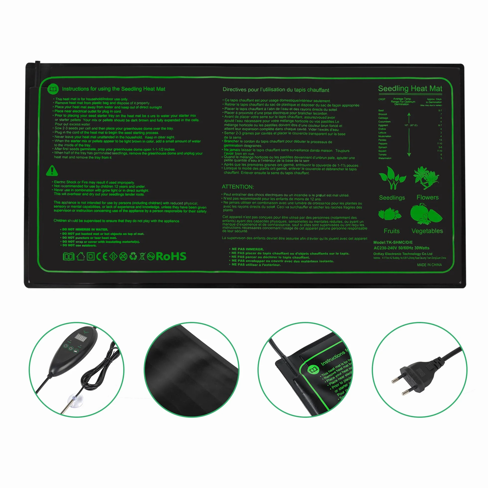 Hyindoor Manta Térmica de Semilla con Termostato Controlador Alfombrilla calefactora Impermeable para Invernadero, 50 x 25 cm