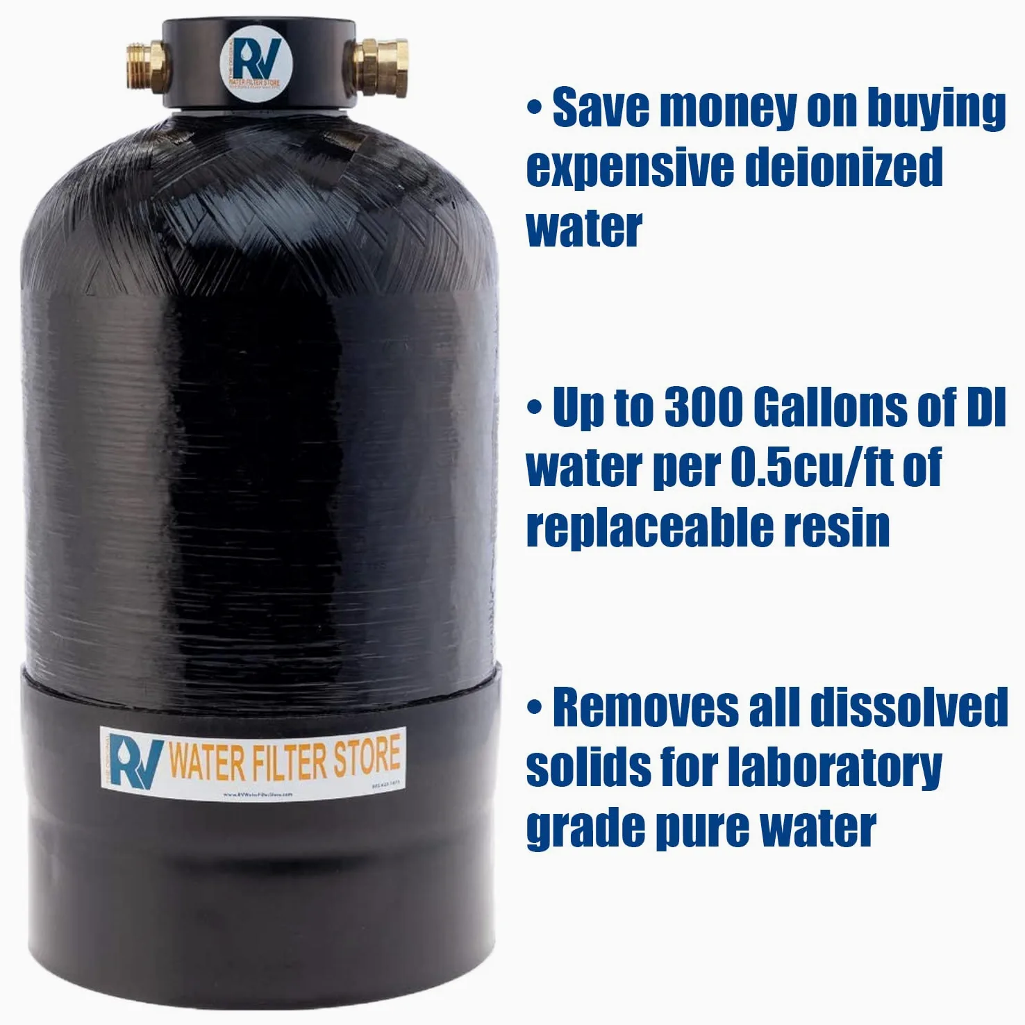 Desionizador de agua portátil Essential de resina DI de 0.5 pies cúbicos con manguera personalizada, larga duración de 300 galones, accesorios de 3/4 pulgadas, proporciona agua desionizada bajo
