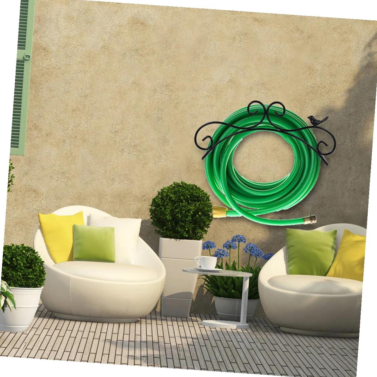 VANZACK 2 piezas Soporte Manguera Jardín de Hierro Resistente para Colgar Mangueras Almacenaje Ordenado y Protección contra Dobleces de Unidades Negras