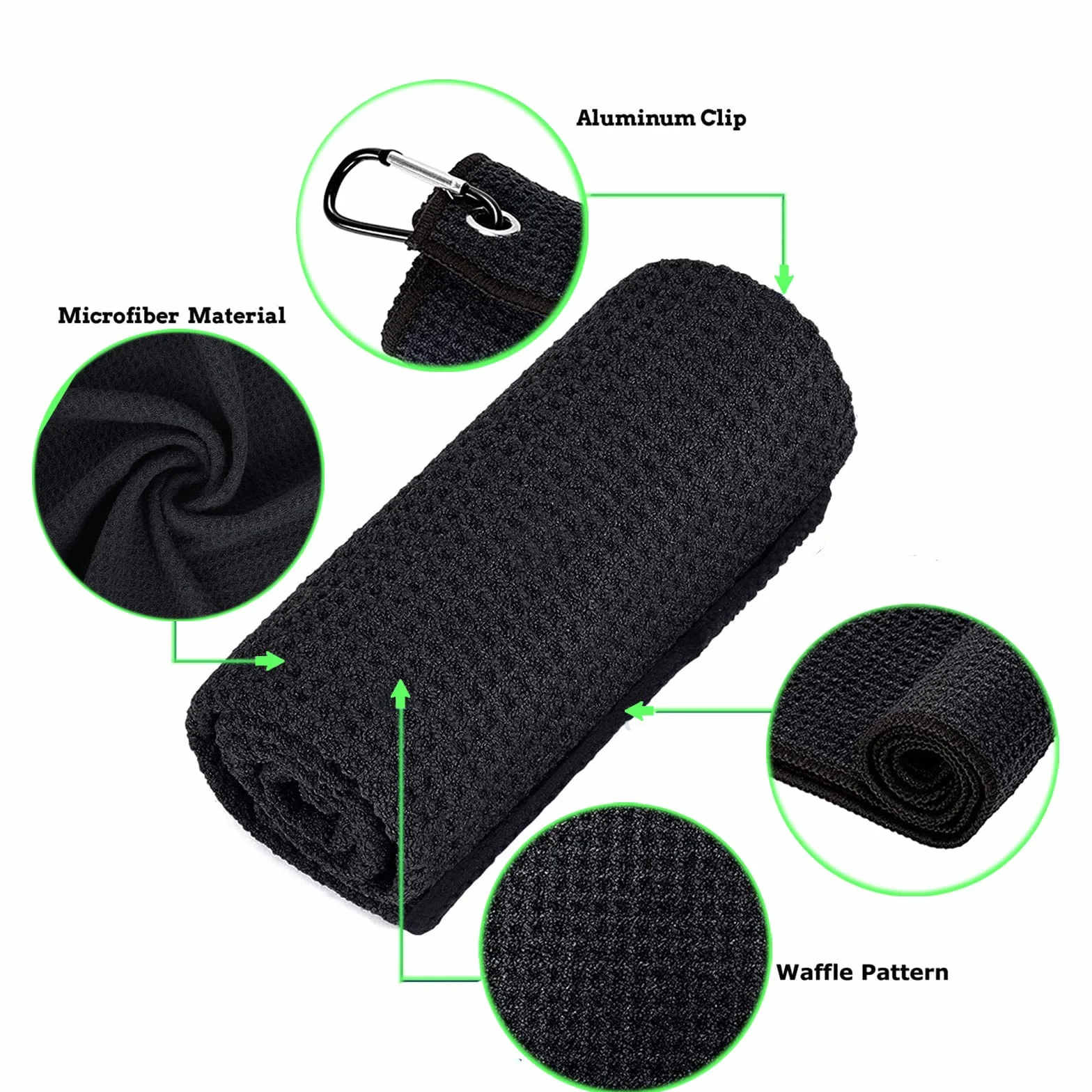 Toallas de Golf de Microfibra con patrón de gofre, Juego de 2, Negro + Rojo