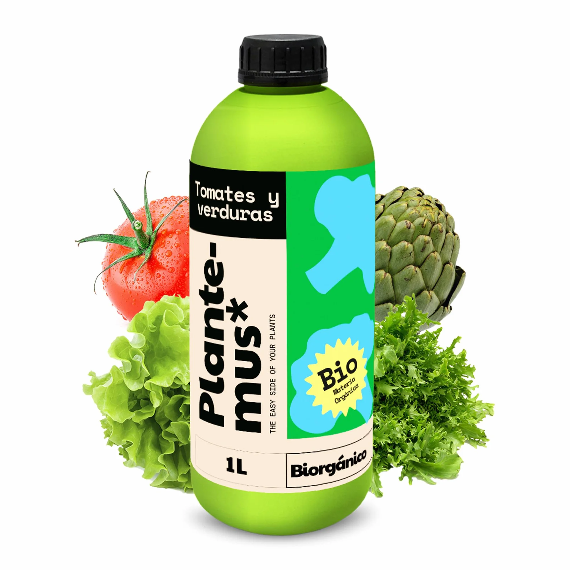 PLANTEMUS Abono Huerto para Tomates, Pimientos, Fresas, Hortalizas, Verduras. Fertilizante Granulado Azul para Cosechas Abundantes (Huerto BiOrganic 1L)