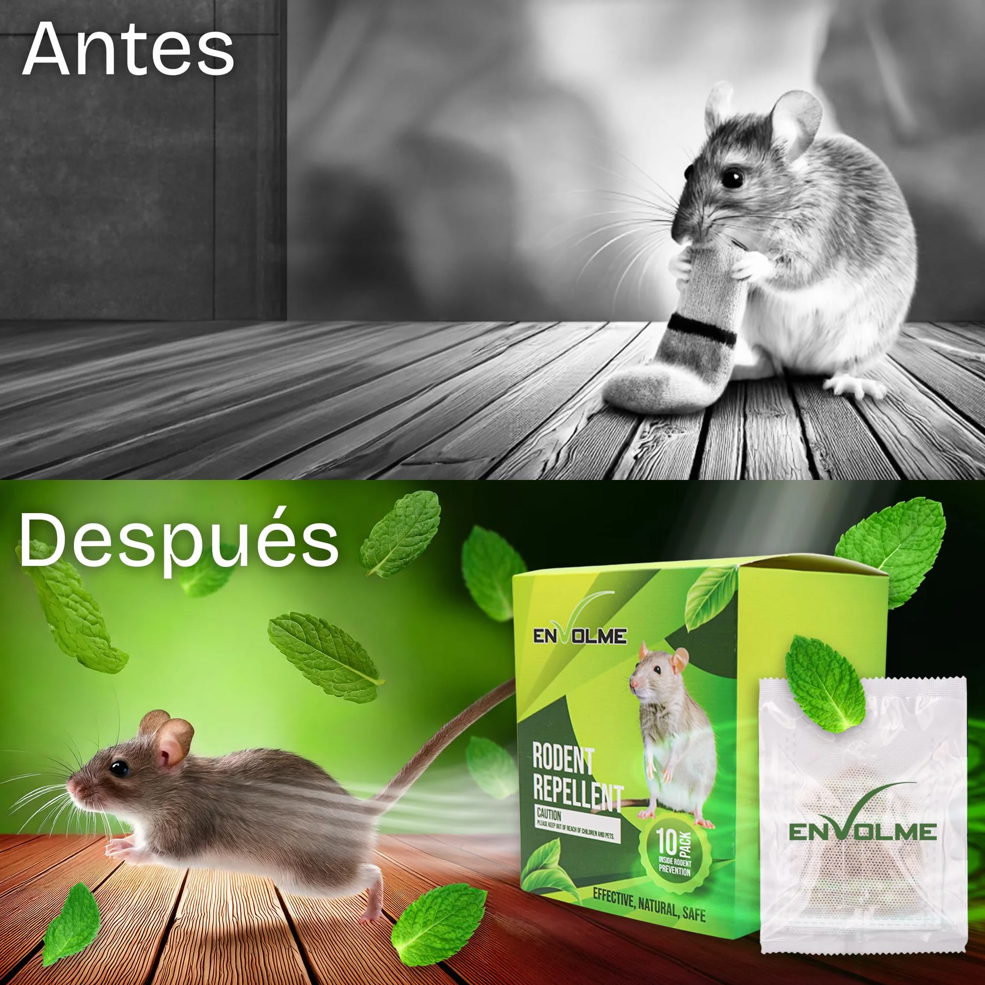Repelente Ratas y Ratones - Ahuyentador de Ratas y Ratones - hasta 6 Meses de duracion - 10 Bolsas para Interiores y Exteriores Eficaz. Cuidado con el Medio Ambiente No Tóxico