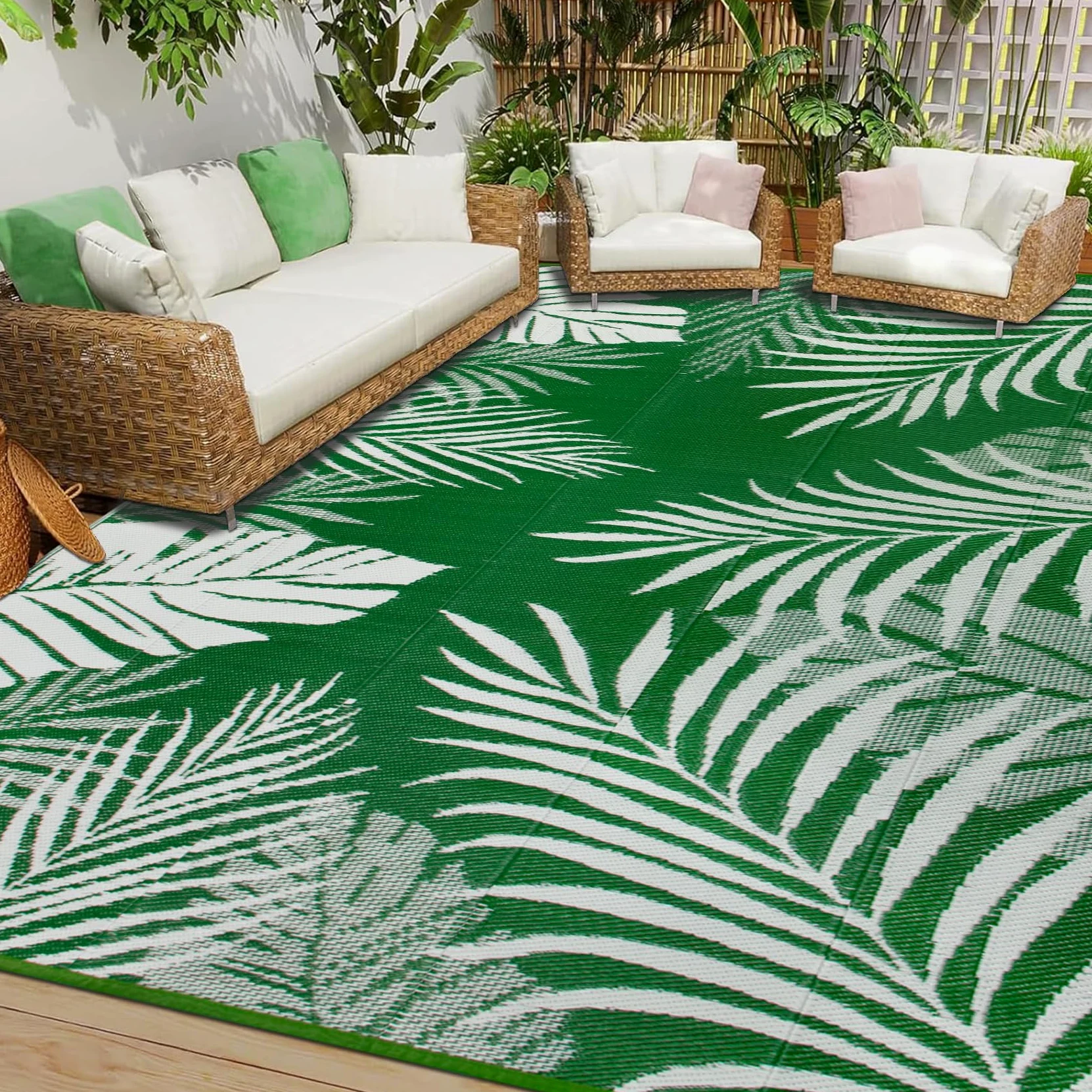 Cekene Alfombra Exterior Impermeable Verde 180x270cm Grande Alfombra Terraza Reversible Mantas de Picnic Polipropileno para Balcón Pícnic Camping Caravana