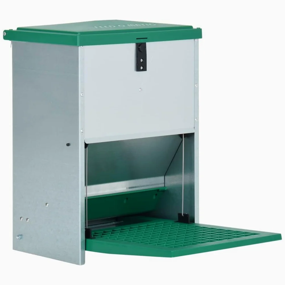 Comedero automático para aves de corral con pedal de 12 kg de chapa galvanizada de 1 mm verde para pollos y otras aves de corral, comedero automático contra plagas, para exteriores y