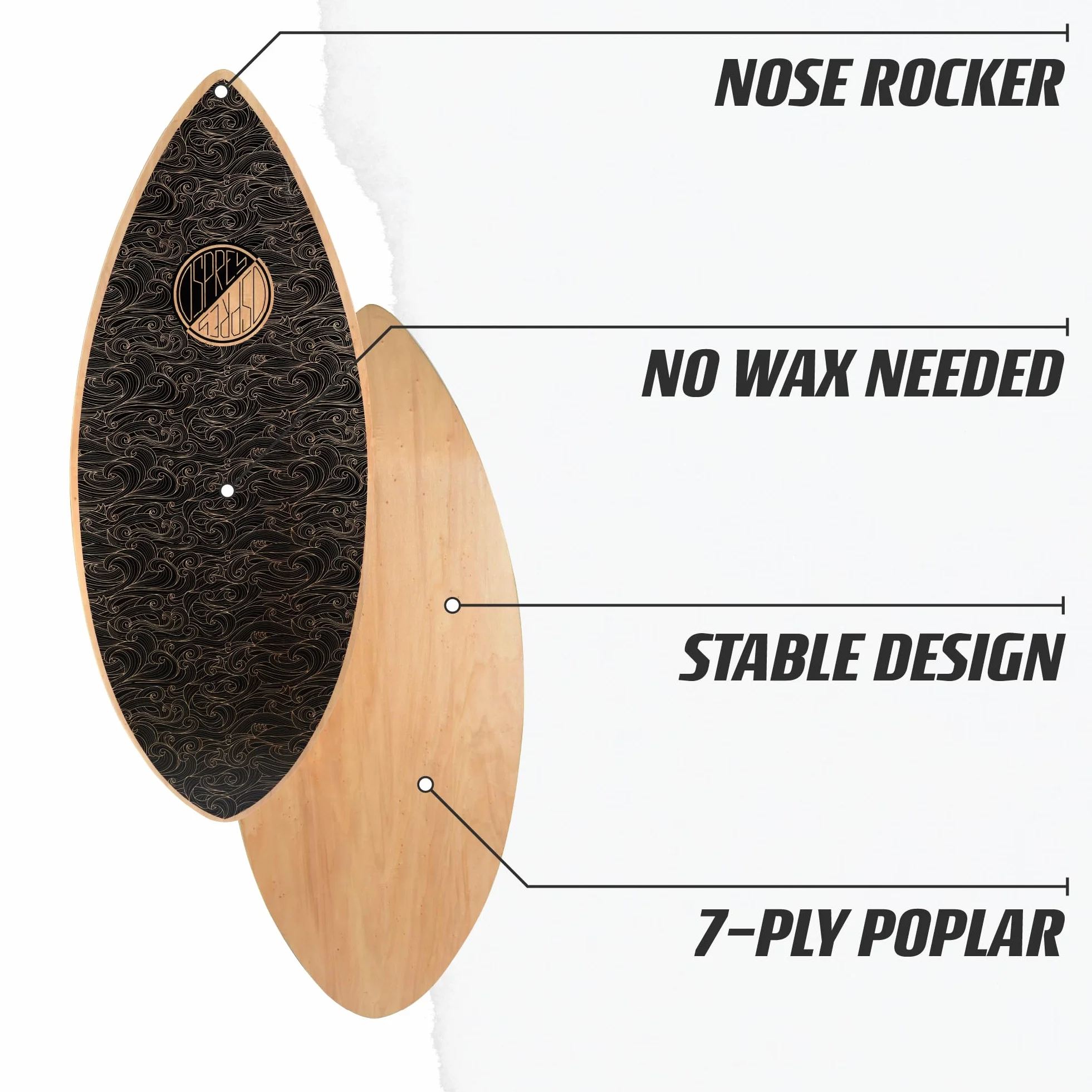 Osprey Skimboard de Surf para Niños y Adultos, Tabla de Skim para Principiantes de 41 Pulgadas, Construcción de Madera de 7 Capas