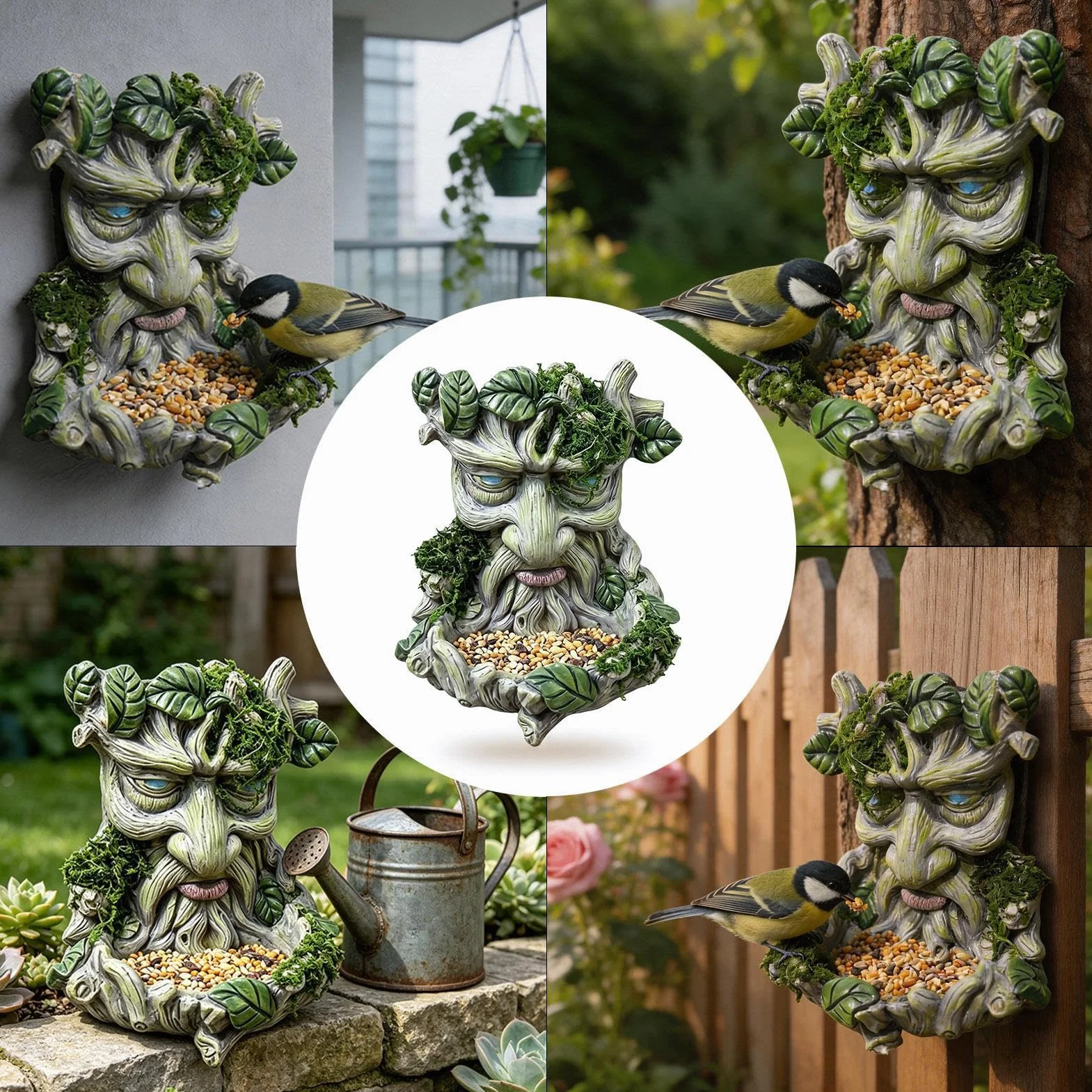 para pájaros con Cara de árbol – Escultura de máscara de guardián del Bosque de Resina 3D de 5,12 Pulgadas, Acento artístico de jardín Resistente a la Intemperie, Unidad de decoración colgant