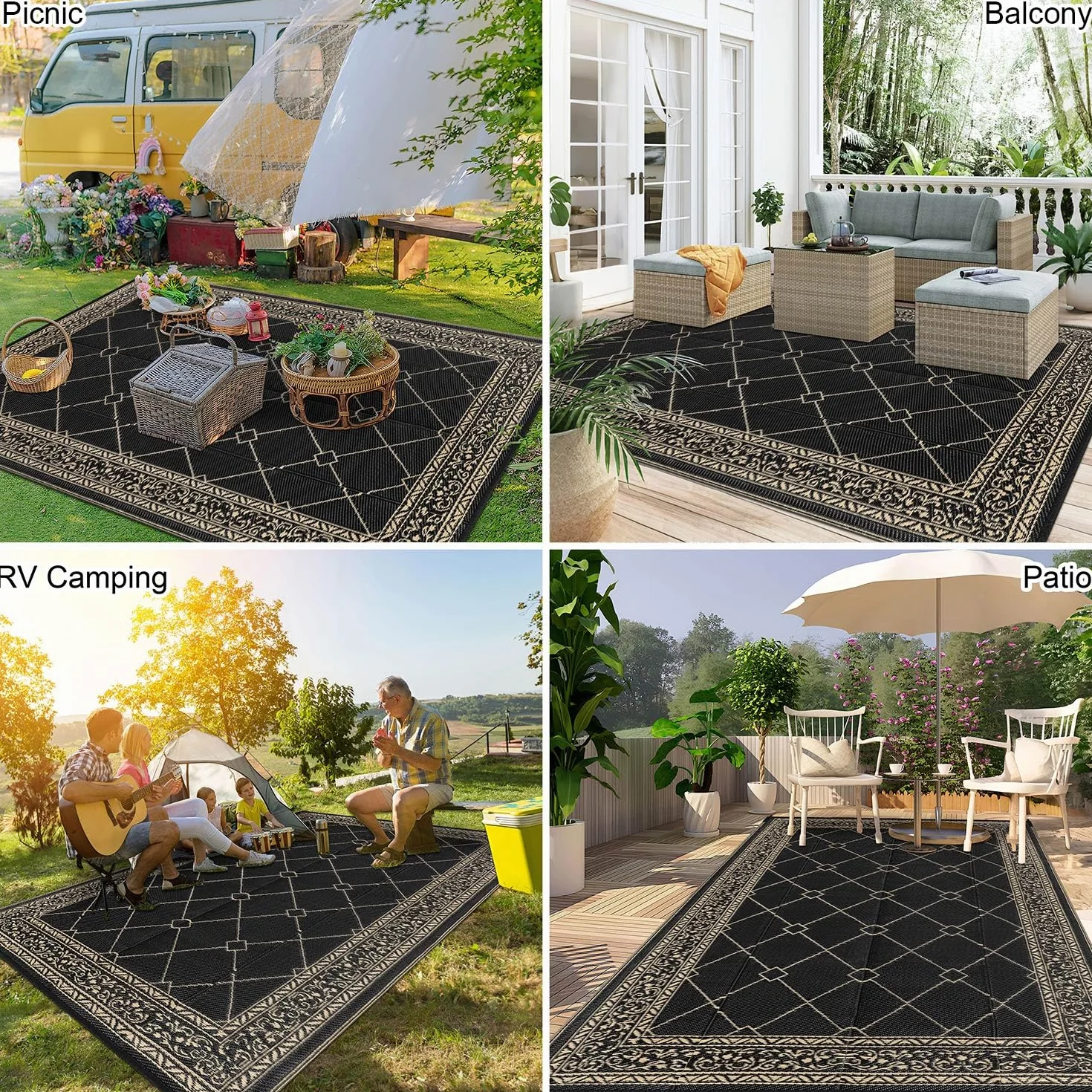 SHACOS Alfombra exterior 180x270 cm, impermeable, reversible, resistente UV, paja plástica, para jardín, patio, camping, balcón, terraza