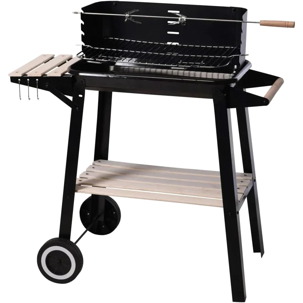 KOOPMAN Barbacoa Carbon Con Ruedas Rectagular Negra