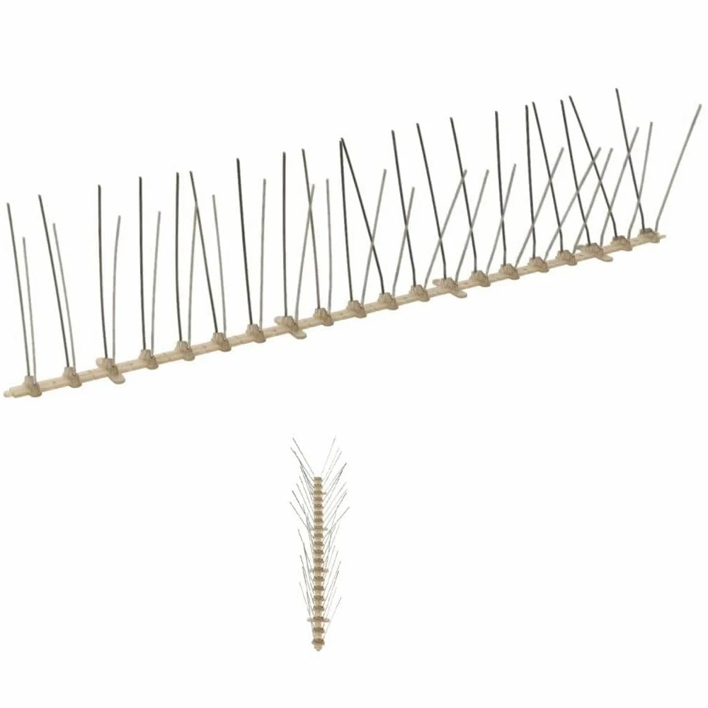 Juego de 20 púas para ahuyentar pájaros, 10 m, plástico con acero inoxidable, 4 filas, ahuyentador de gatos, martas, palomas, protección para jardín y balcón