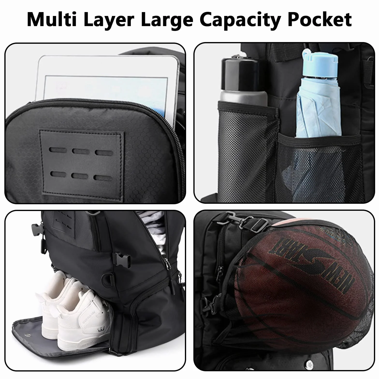 Mochila De Baloncesto con Bomba De Bola Manual y Cabina De Zapatos 15,6 Pulgadas