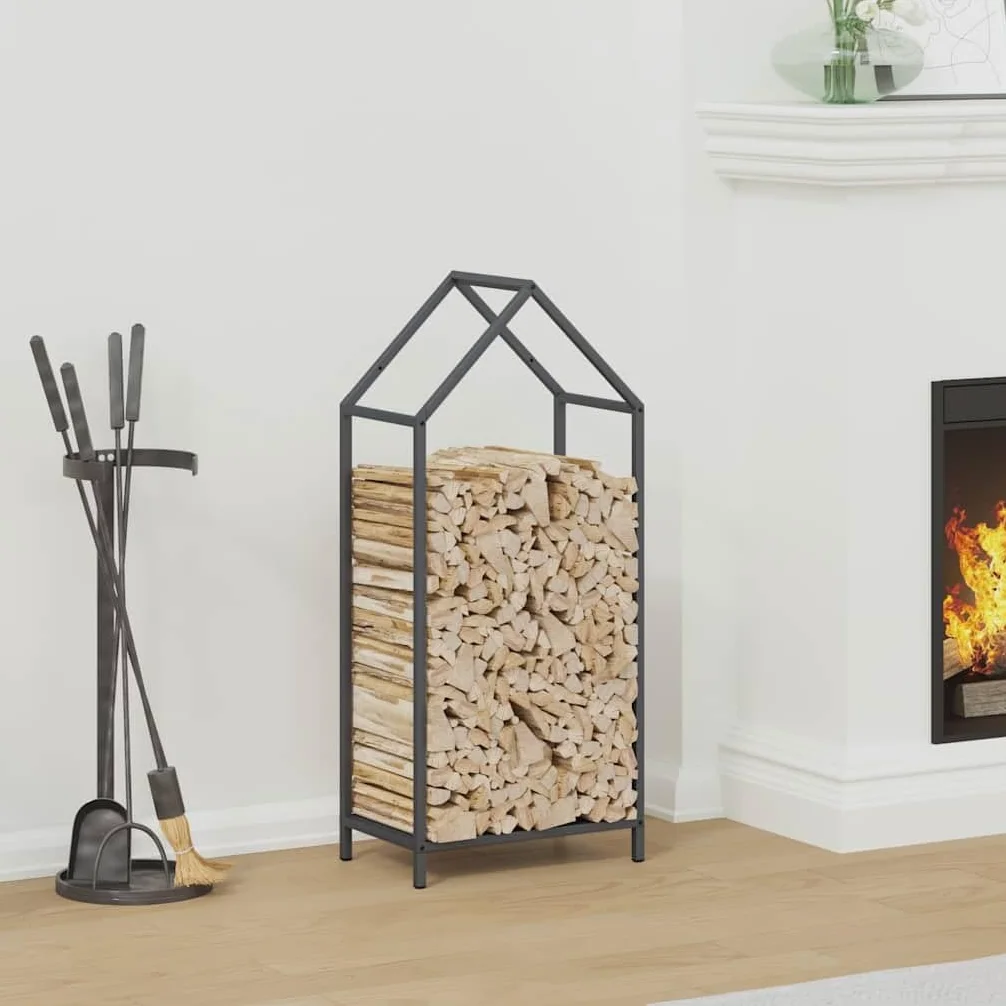 Estantería para leña antracita de acero laminado en frío, 40 x 25 x 90 cm, con 100 kg de capacidad de carga, soporte para leña para interior y exterior, almacenamiento de leña y leña en el