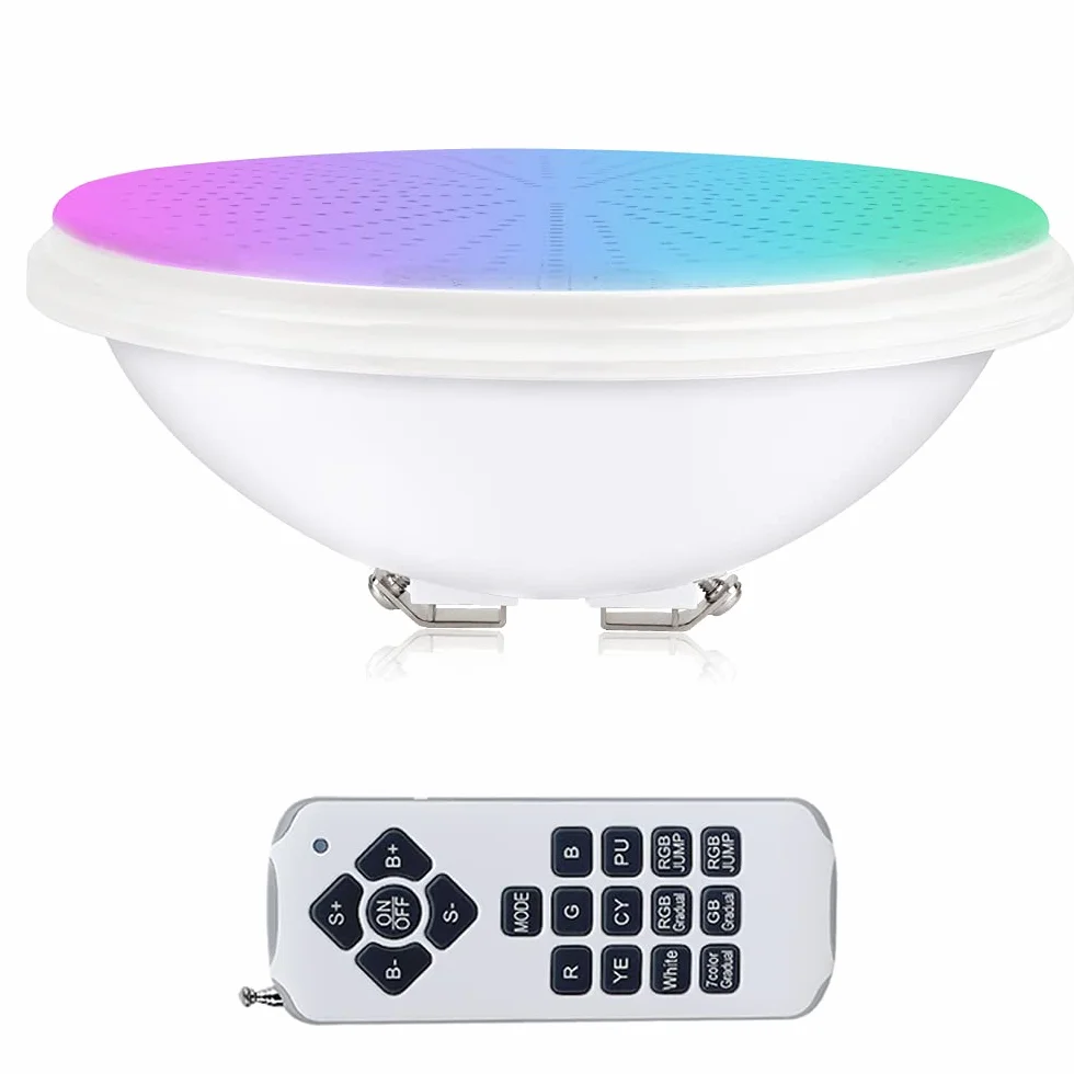Pool Par56, iluminación de piscina RGB de 54 W con control remoto, foco subacuático, luz de piscina LED de 12 V CA/CC, resina lámpara de piscina plana para PC, impermeable IP68