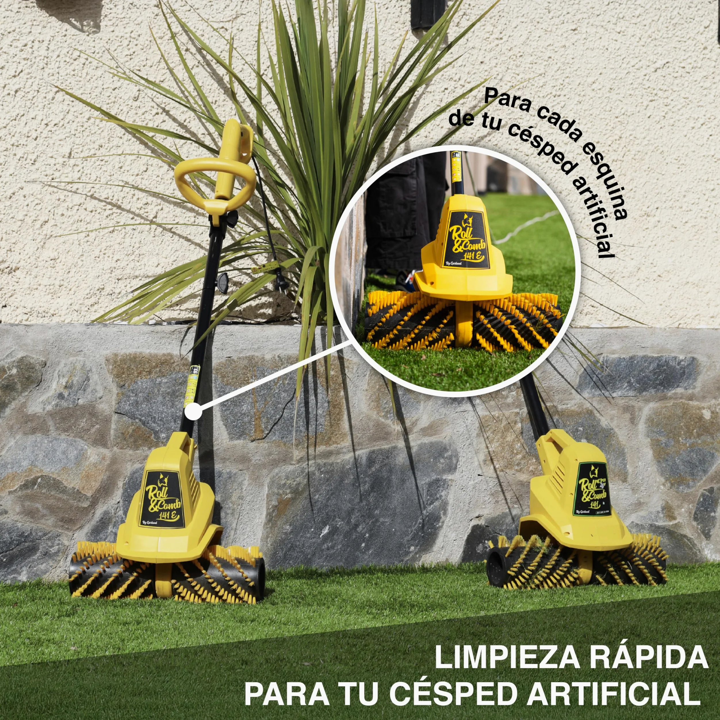 Garland Roll&Comb 141E-V19 - Peinadora/Barredora césped Artificial eléctrica enchufable - 300 W de Potencia, 4'8 kg de Peso y 40 cm de Ancho de Trabajo. con Manillar Plegable.