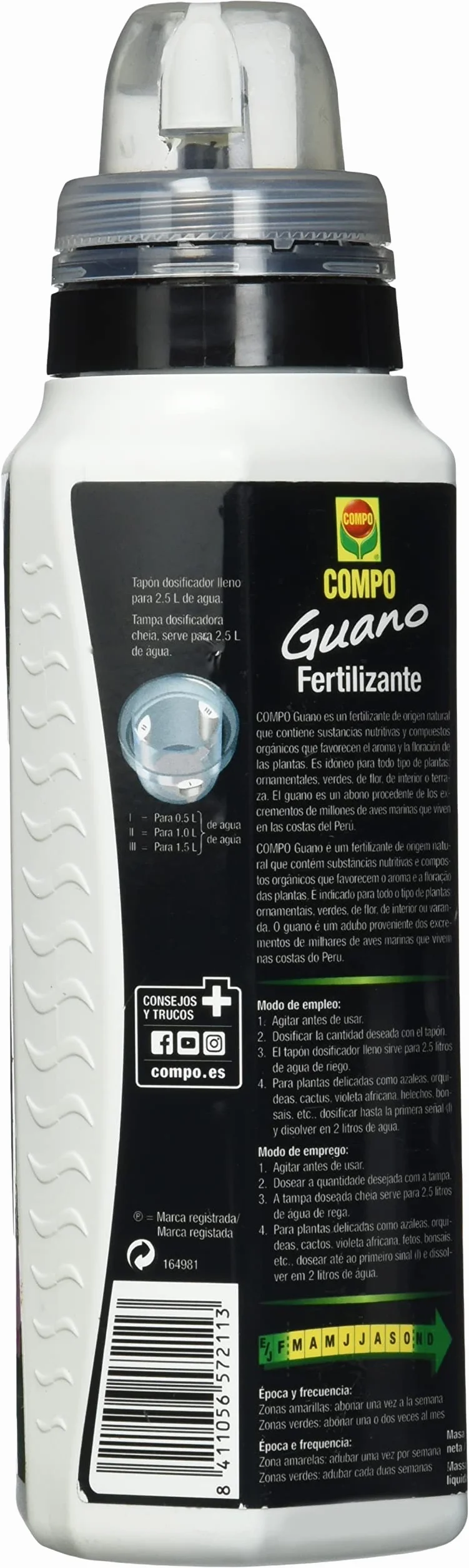 COMPO Fertilizante con guano para plantas de interior, balcón y terraza, Fertilizante líquido, 500 ml