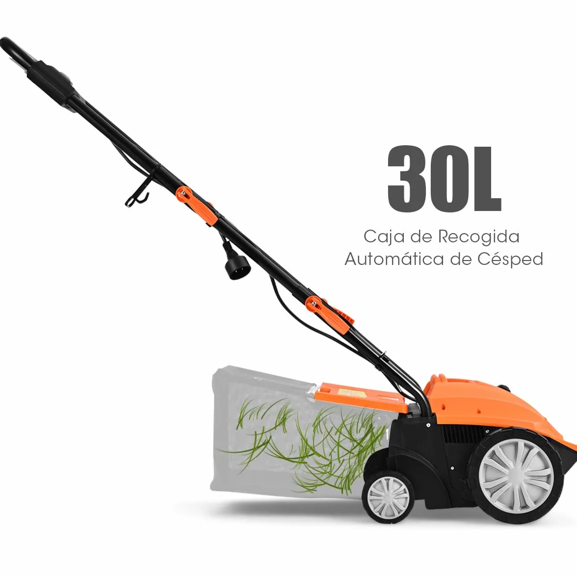 COSTWAY Escarificador Eléctrico 2 en 1, Aireador de Césped con Cable de 12 Amperios, Capacidad de Bolsa 30L, Desmalezador Ajustable de 3 Posiciones y 2 Cuchillas Extraíbles (40L, Naranja)
