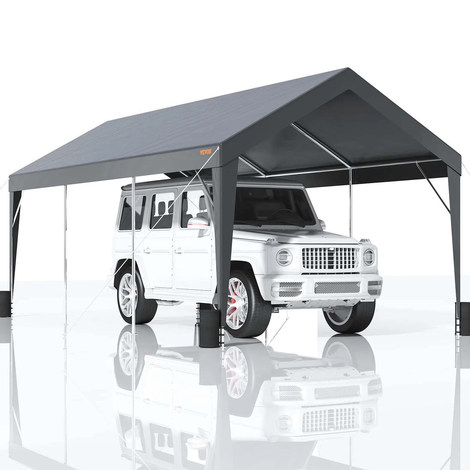 VEVOR Toldo para Cochera 3x6 m, Garaje Exterior, 8 Postes Reforzados, Resistente UV, Impermeable, Gris Oscuro