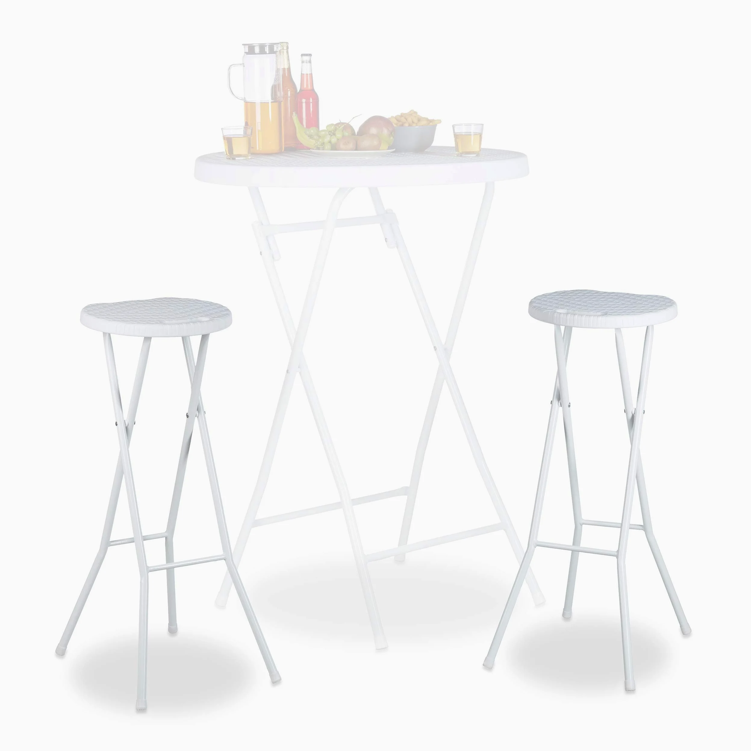 Relaxdays Bastian - Taburete de Bar Plegable Impermeable, 80 cm de Altura, Plástico, color Blanco, 2 Unidades (solo taburetes sin mesa)
