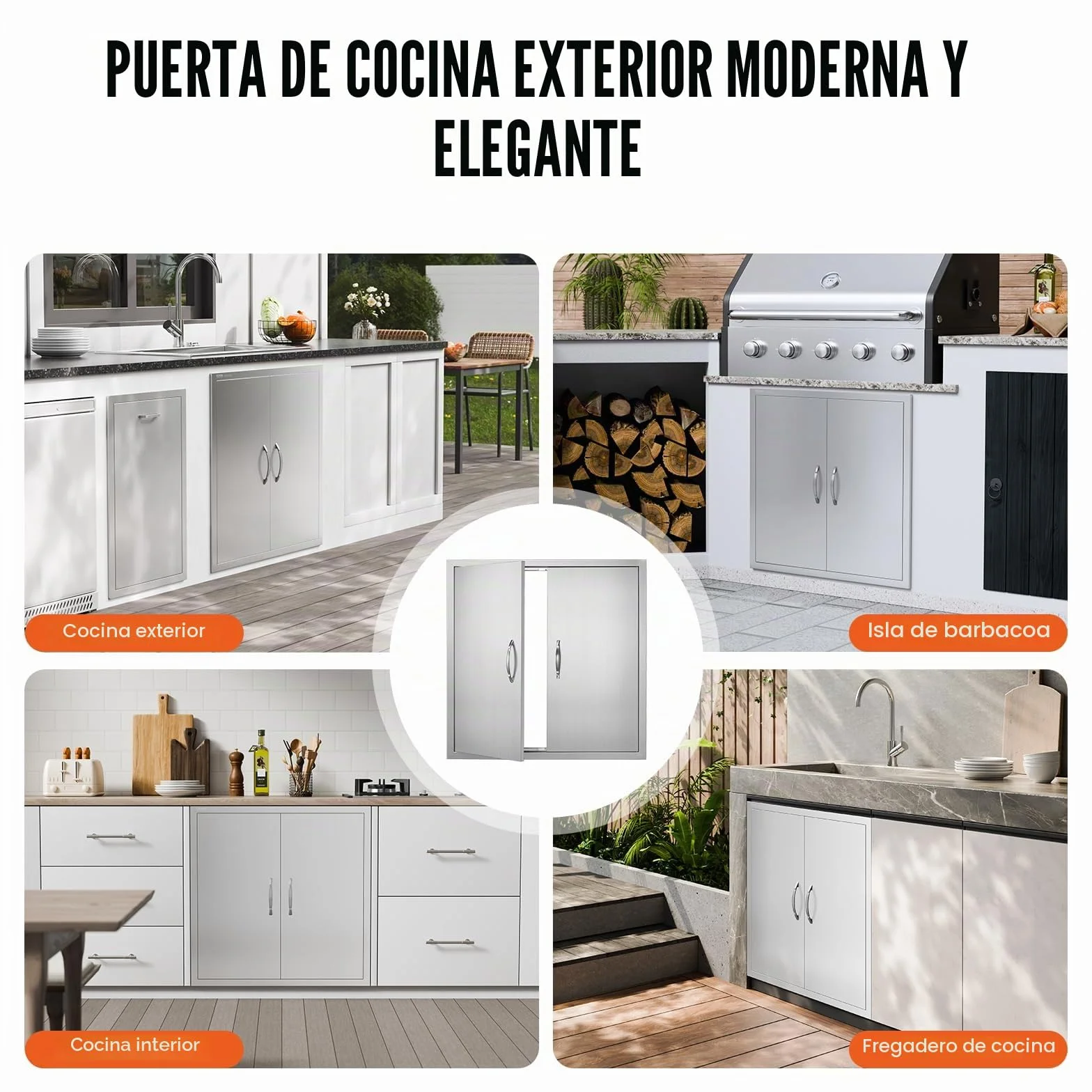 VEVOR Puerta de Acceso a Barbacoa 790 x 790 x 46 mm Puerta de Cocina Exterior Doble Puerta Empotrada de Acero Inoxidable con Manija para Isla de Barbacoa, Estación de Parrilla, Armario Exterior